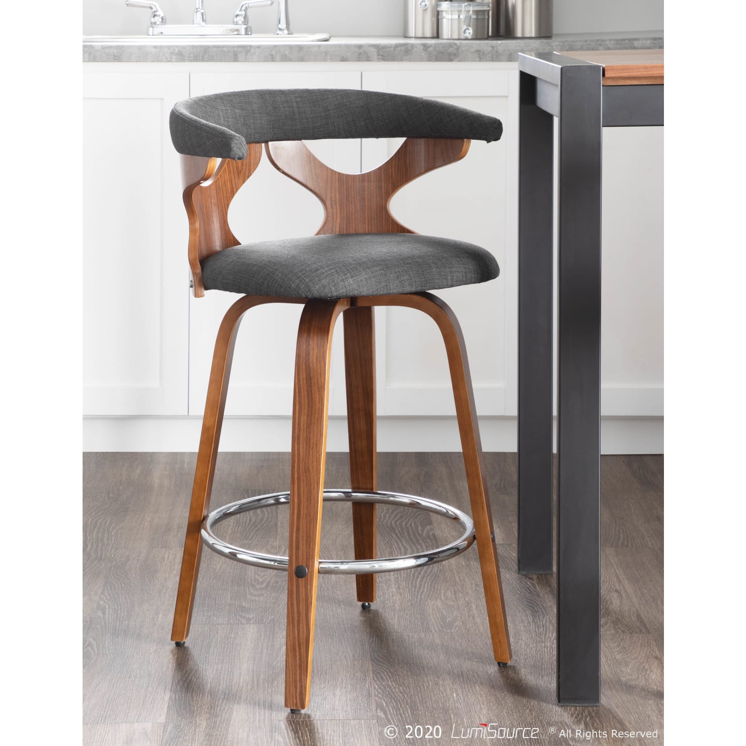 LumiSource Gardenia Mid Century Modern Counter Stools WalnutCharcoal Set Of 2 Stools PopularChairscom