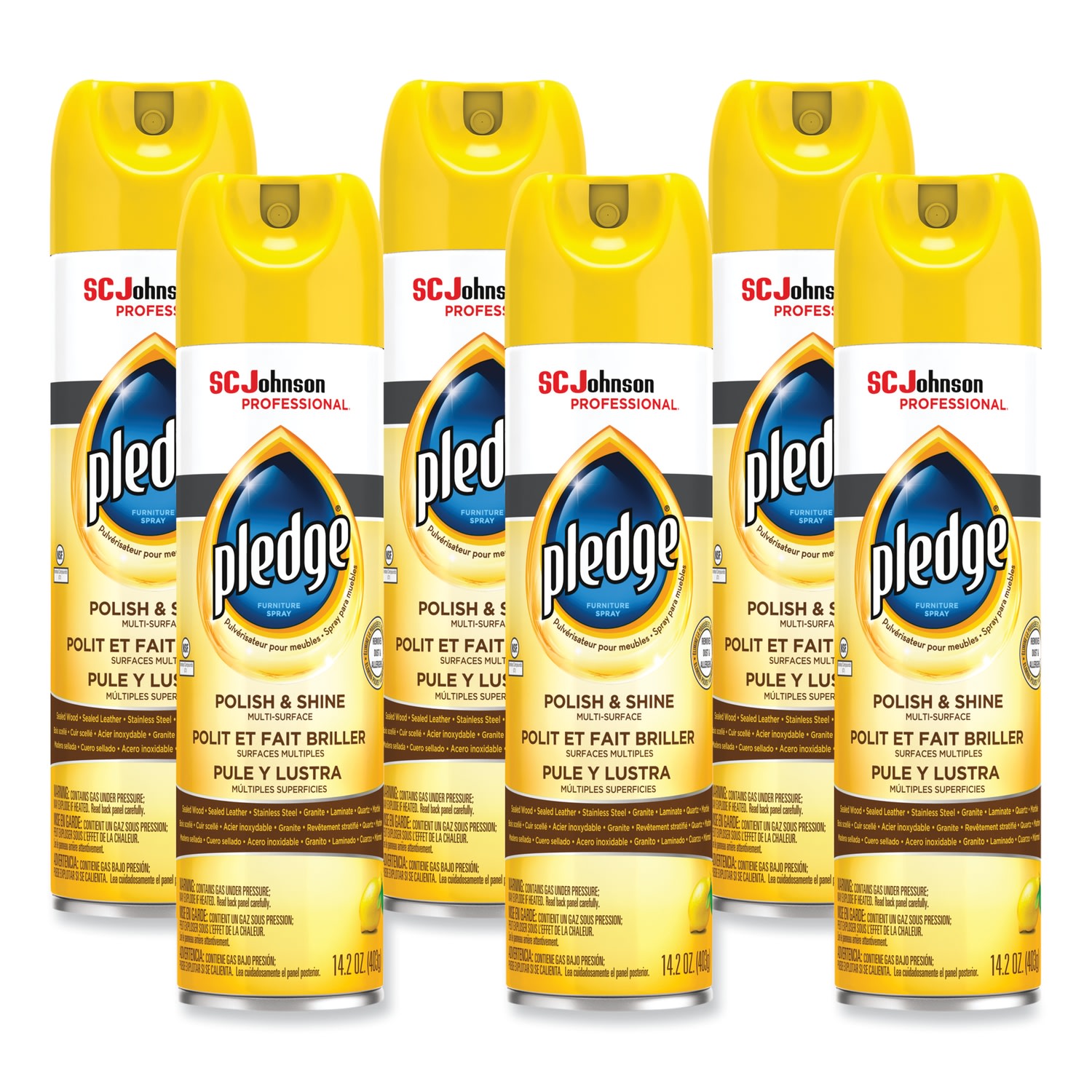 Pledge Furniture Polish, Lemon, 14.2 oz Aerosol Spray, 6/Carton