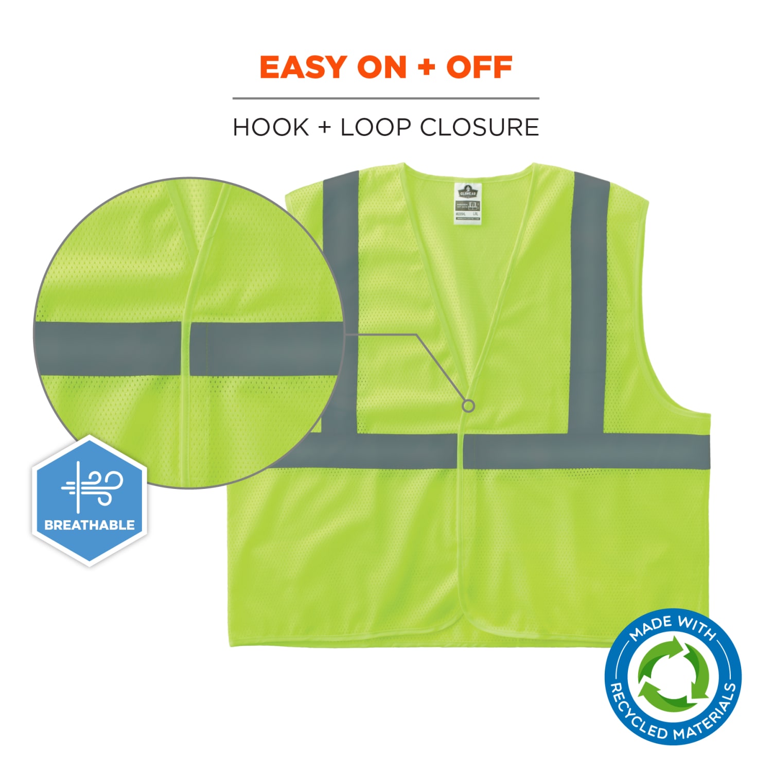 Ergodyne GloWear 8205HL-ECO Polyester Hi-Vis Vest, 4XL/5XL, 100% Recycled, Lime - Image 5