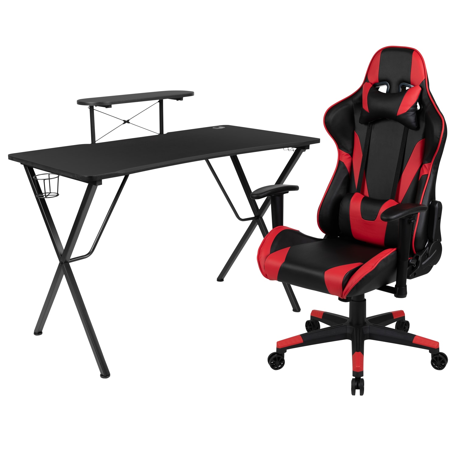 Flash Furniture Gaming Desk And Reclining Chair Set With Cup Holder, Headphone Hook & Monitor/Smartphone Stand, Red - Image 3