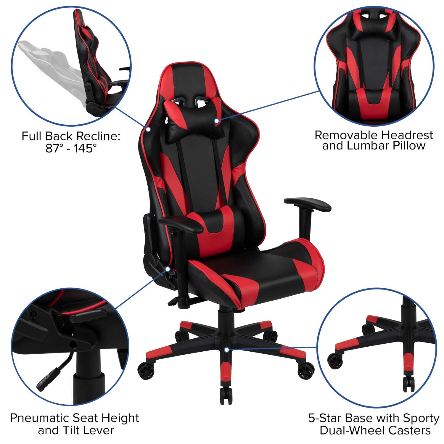 Flash Furniture Gaming Desk And Reclining Chair Set With Cup Holder, Headphone Hook & Monitor/Smartphone Stand, Red - Image 5