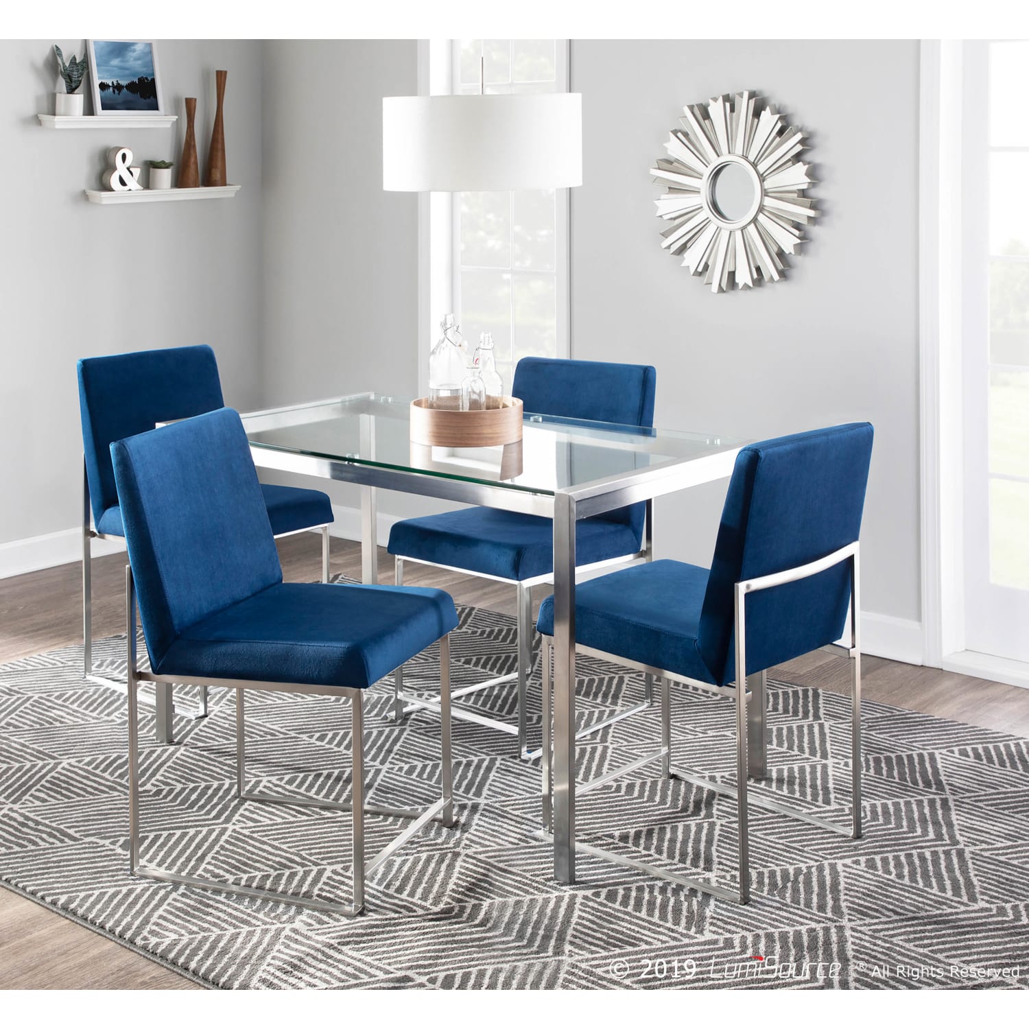 LumiSource Fuji High Back Dining Chairs BlueStainless Steel Set Of 2 Chairs PopularChairscom