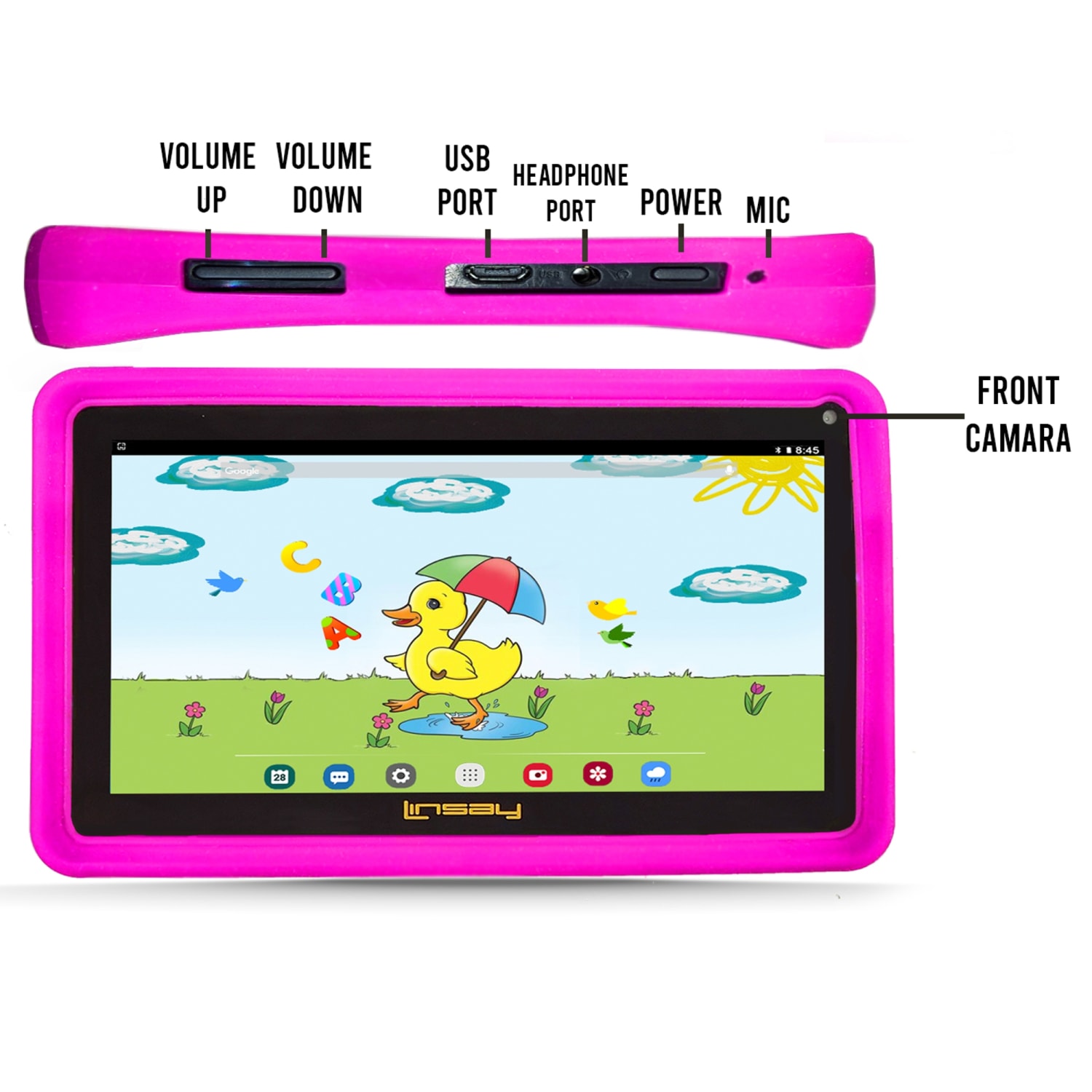 Linsay 7in Tablet, 2GB Memory, 32GB Storage, Android 12, Kids Pink - Image 3