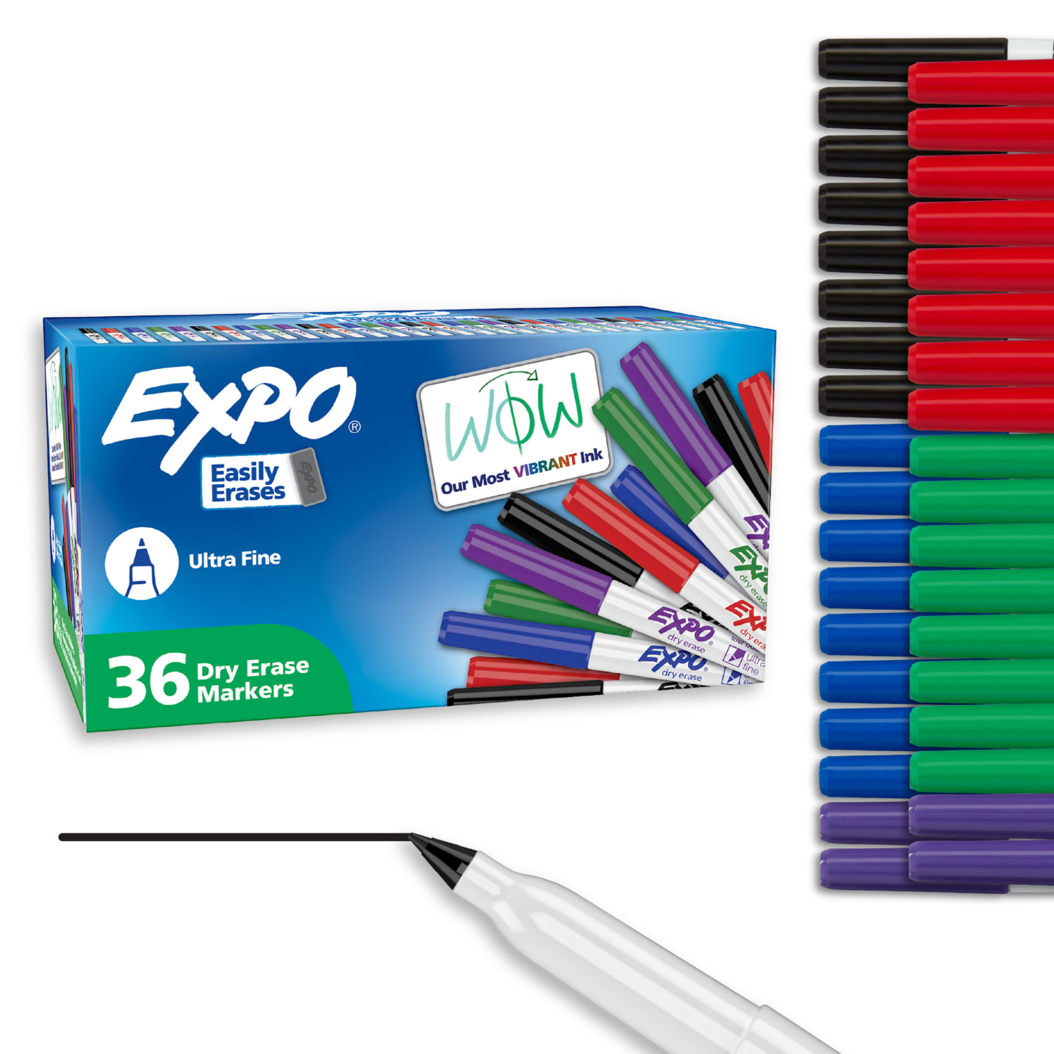 EXPO Low-Odor Ultra-Fine Tip Dry-Erase Markers, Assorted Colors, Pack Of 36