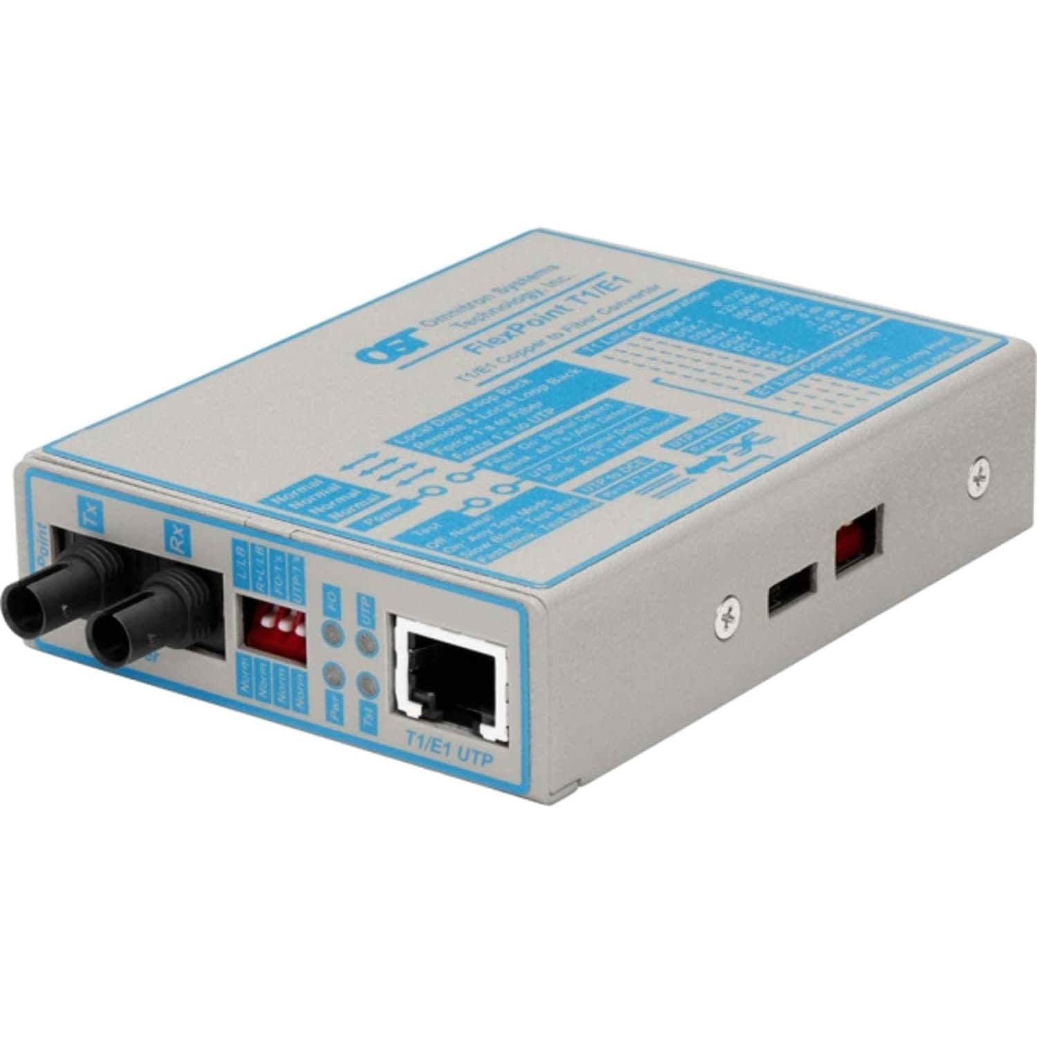 Omnitron FlexPoint T1/E1 Fiber Media Converter RJ48 ST Multimode 5km - 1 x T1/E1; 1 x ST Multimode; No Power Adapter; Lifetime Warranty - Image 3