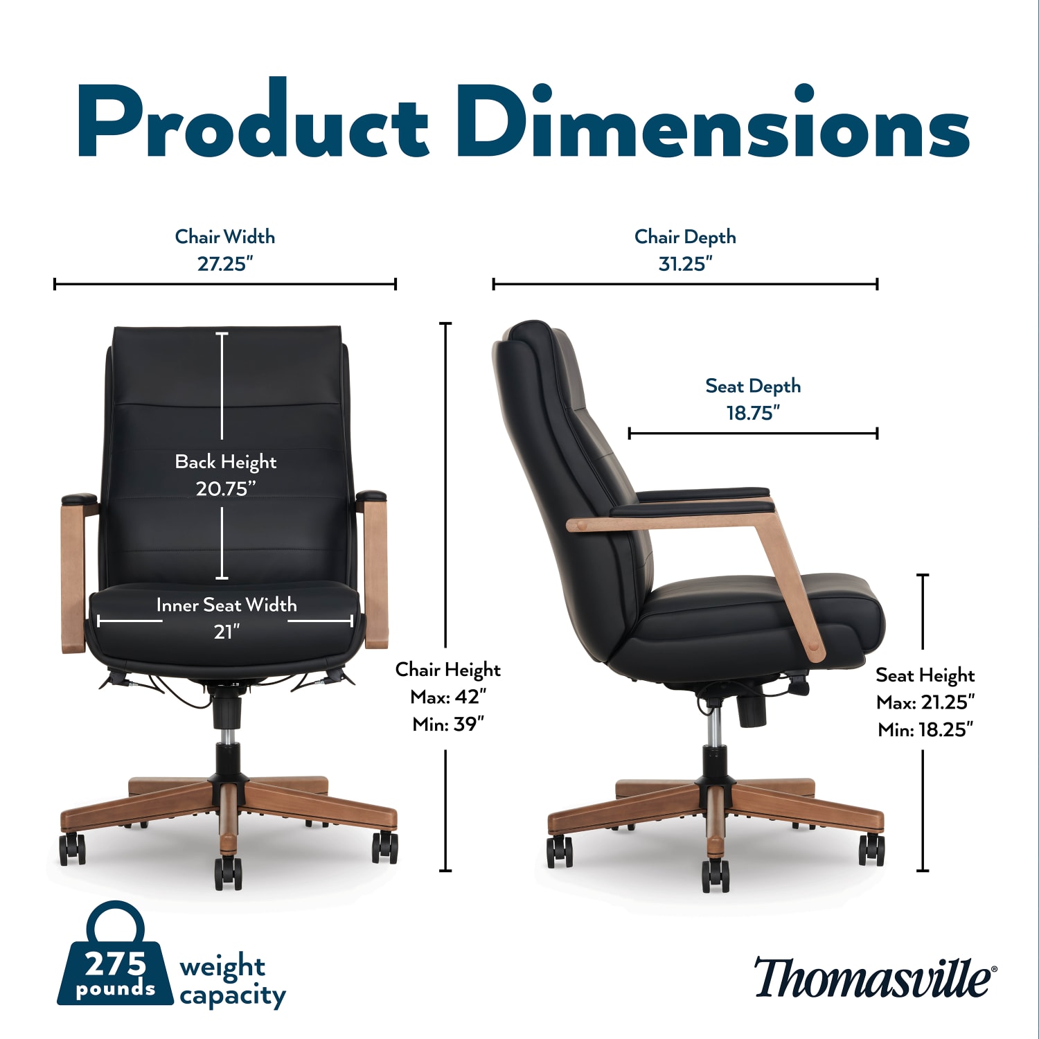 Thomasville Fendley Ergonomic Vegan Leather Mid Back Office Chair BlackBrown PopularChairscom