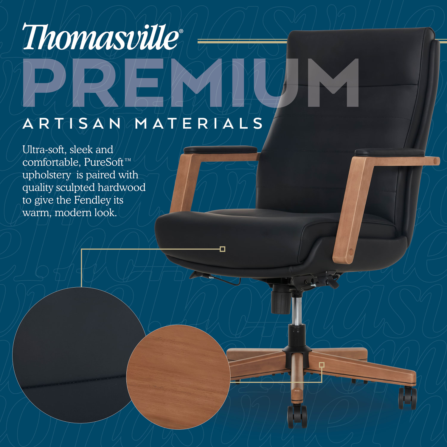Thomasville Fendley Ergonomic Vegan Leather Mid-Back Office Chair, Black/Brown - Image 6
