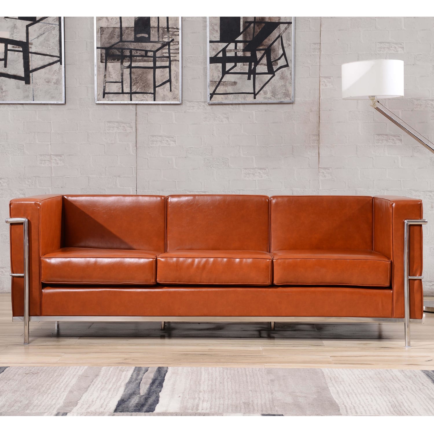 Flash Furniture HERCULES Regal Series Contemporary Leathersoft Sofa with Double Bar Encasing Frame Cognac PopularChairscom