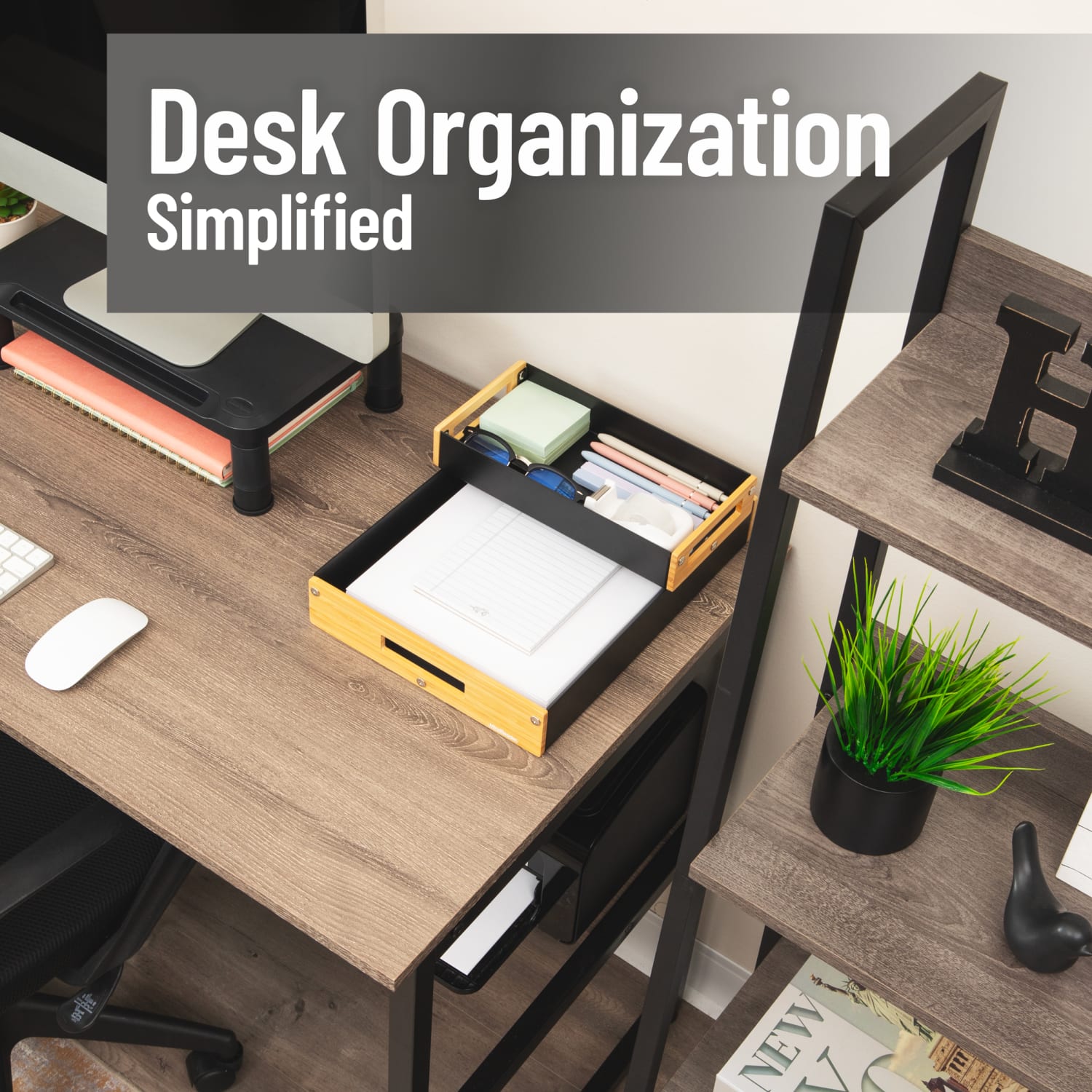 Mind Reader Metal And Wood Tiered Desktop Organizer Trays, 2-7/8inH x 13-3/4inW x 9-3/4inD, Black, Total Qty 2 - Image 3