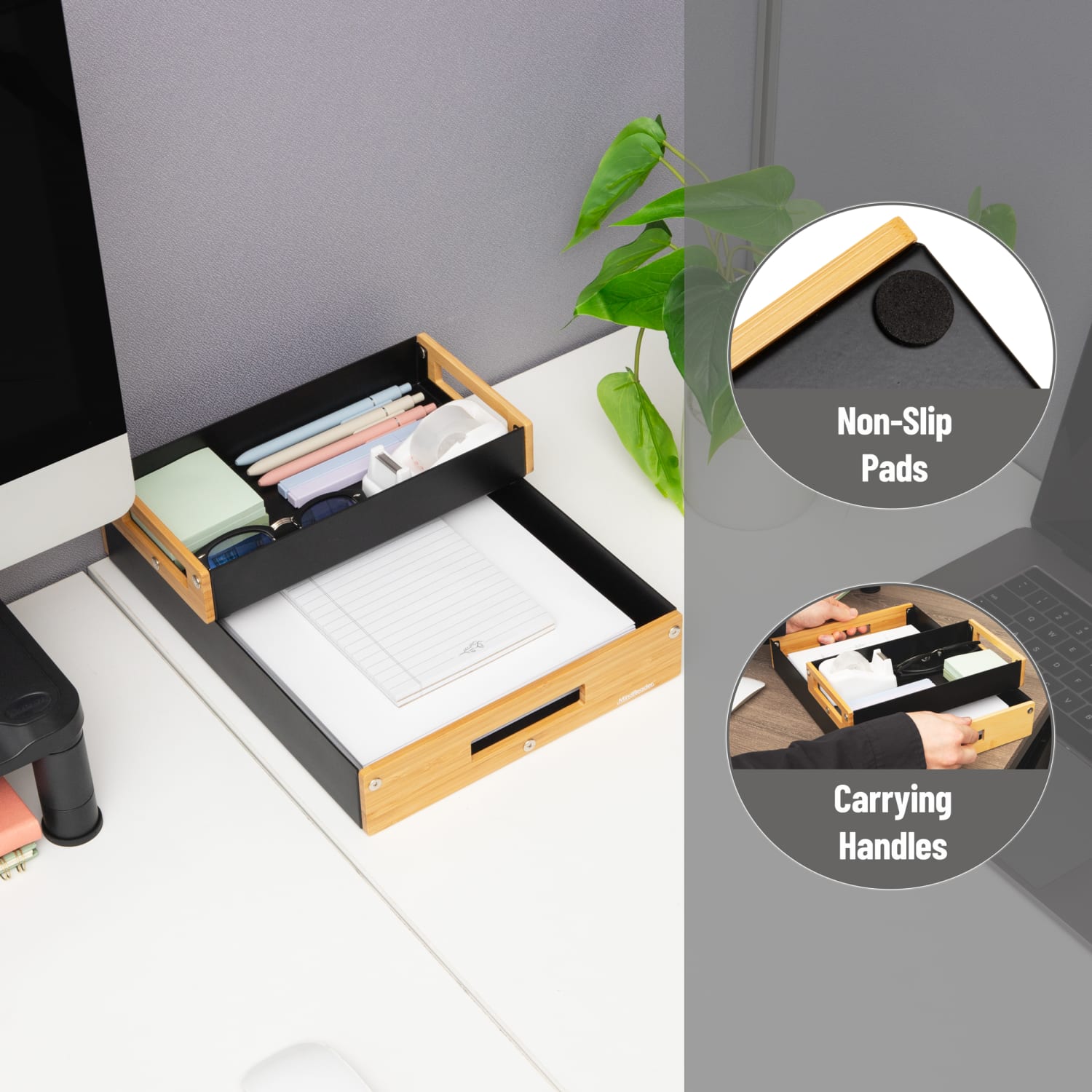 Mind Reader Metal And Wood Tiered Desktop Organizer Trays, 2-7/8inH x 13-3/4inW x 9-3/4inD, Black, Total Qty 2 - Image 5