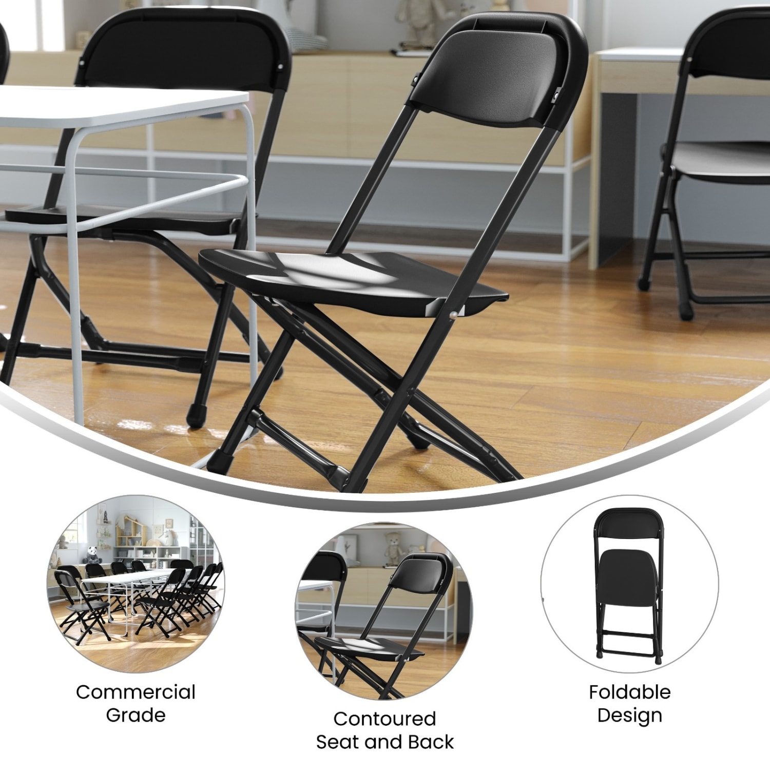 Flash Furniture 2 Pack Kids Plastic Folding Chair, Black - Image 5
