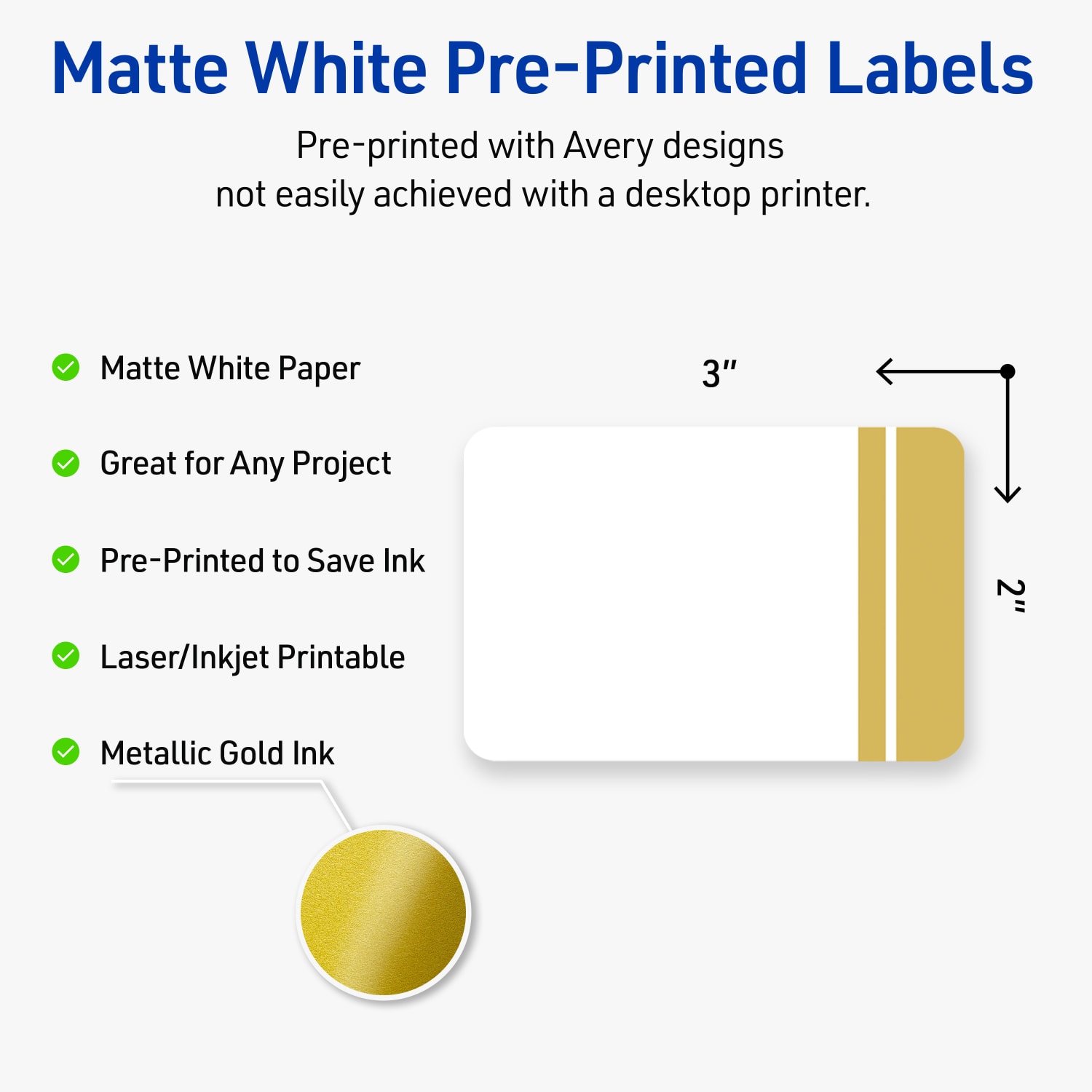 Avery Print-To-The-Edge Labels & Sure Feed, S00-DK9-PRWMP10, 2in x 3in, Matte White, Preprinted Double Dipped Gold Edge Design, Pack Of 80 - Image 4