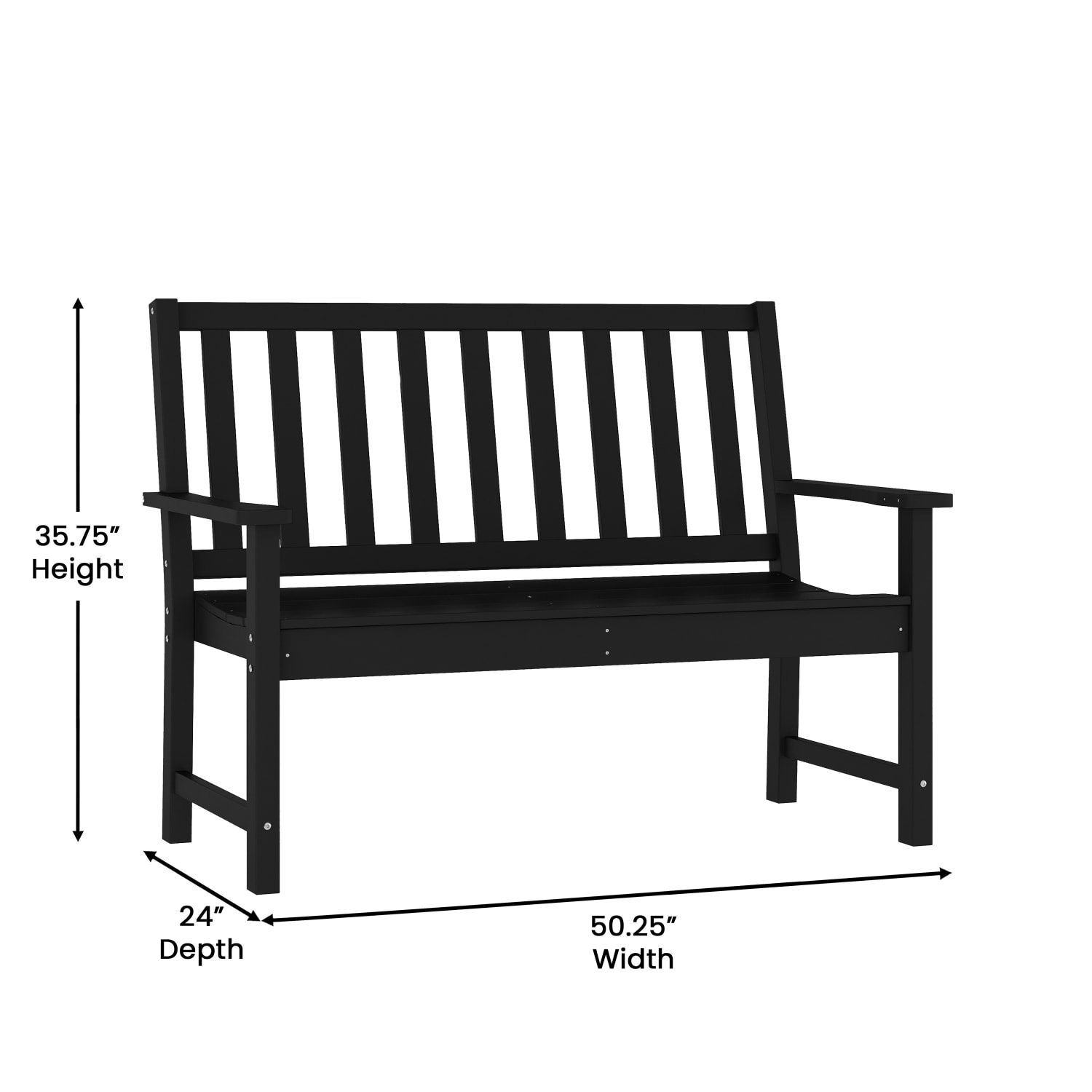 Flash Furniture Ellsworth Commercial Grade All Weather Indoor/Outdoor Recycled HDPE Bench with Contoured Seat, Black - Image 5