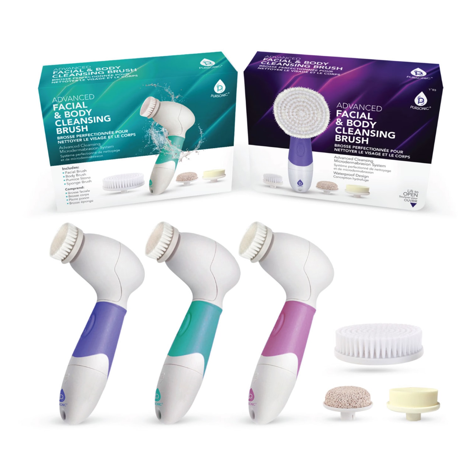 Pursonic Waterproof Facial Cleansing Brush in Purple - Image 3