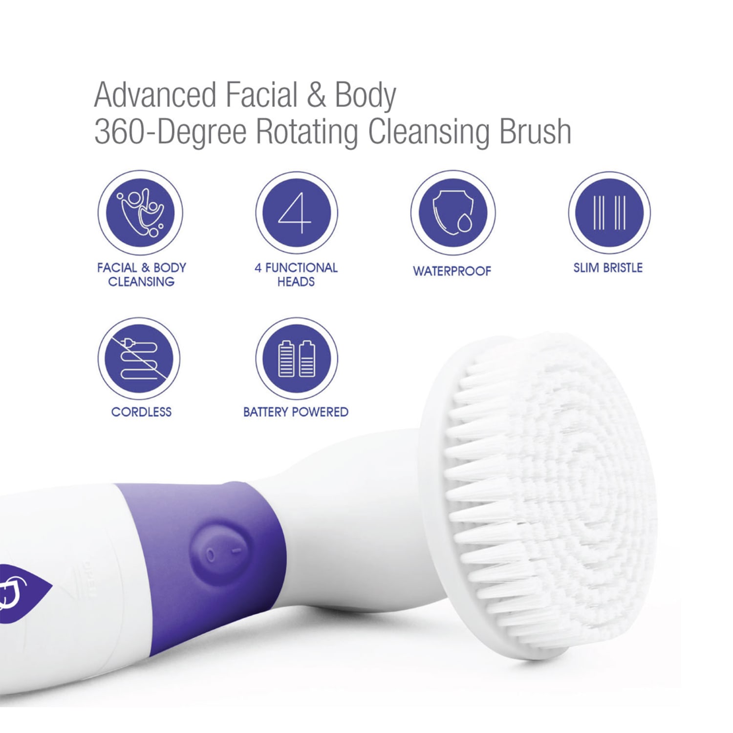 Pursonic Waterproof Facial Cleansing Brush in Purple - Image 5