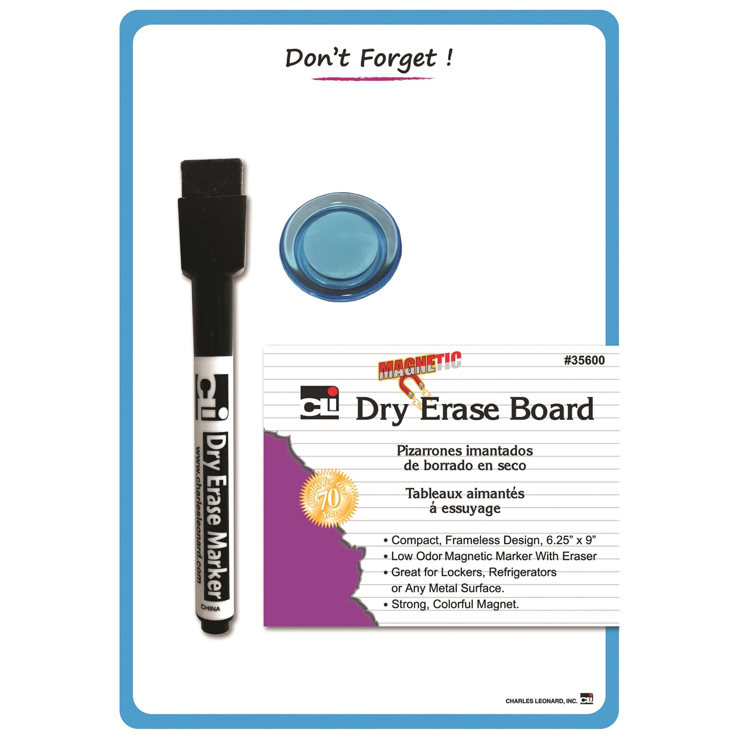 Charles Leonard Mini Magnetic Unframed Dry-Erase Whiteboards, 9in x 6 1/4in, Blue, Set Of 12 Whiteboards - Image 3