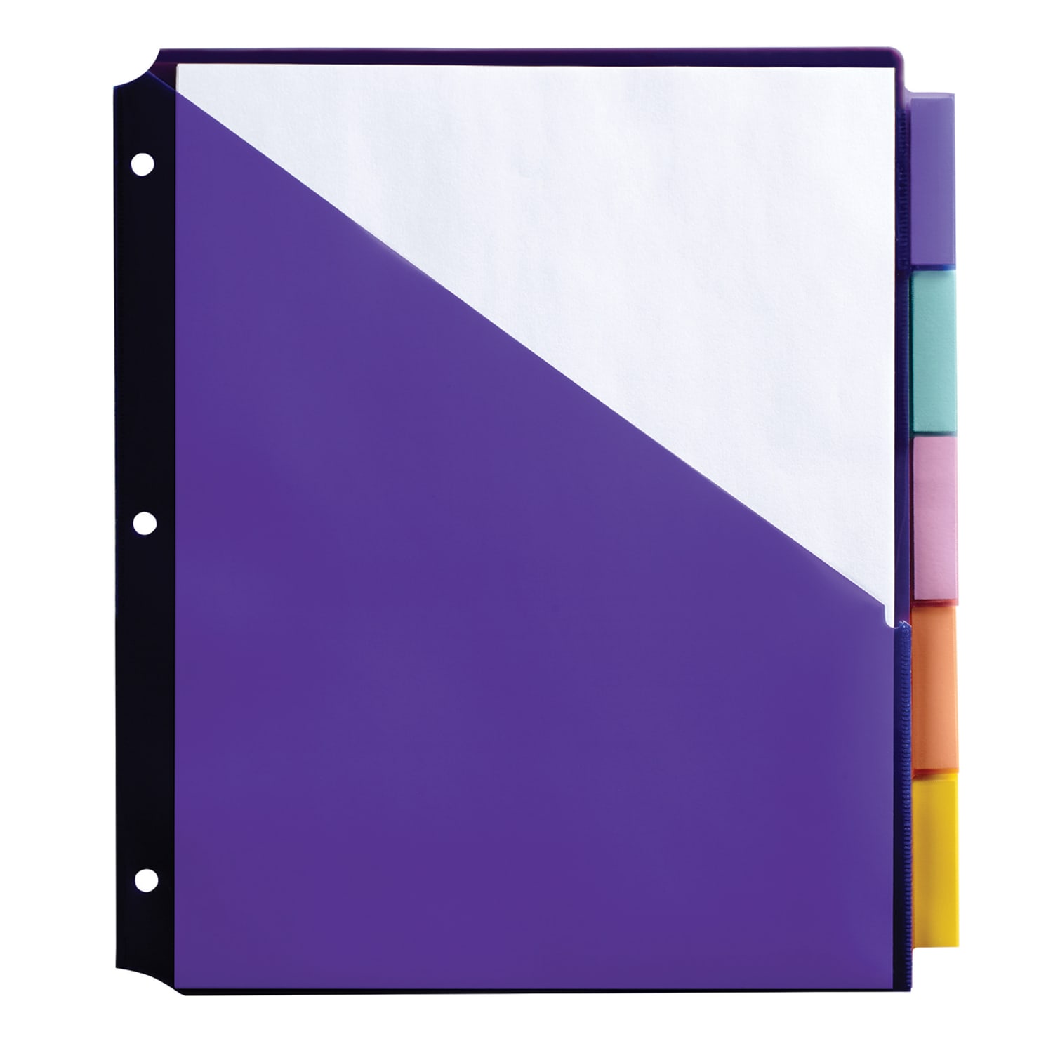 Office Depot Brand Double Pocket Insertable Plastic Divider, 5-Tab, 8-1/2in x 11in, Assorted Colors