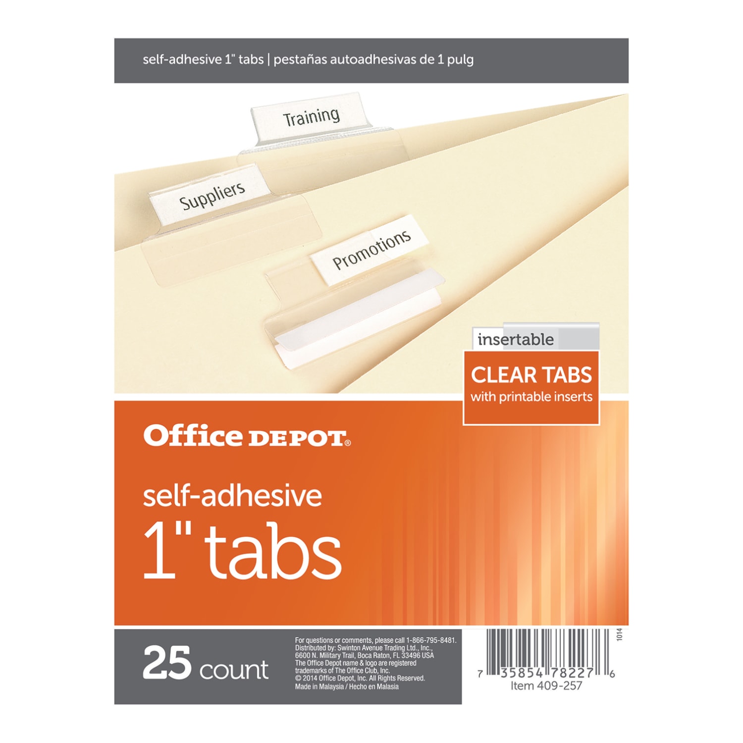 Office Depot Brand Self-Adhesive Tabs With Printable Inserts, 1in, Clear, Pack Of 25