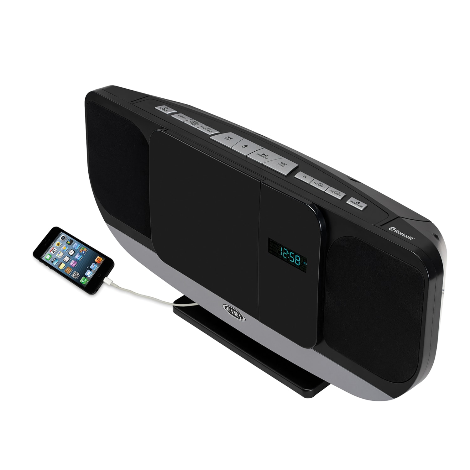 JENSEN Bluetooth JBS-215 Wall-Mountable Music System With CD Player And FM Radio, 9.1inH x 19.6inW x 4.9inD, Black - Image 3