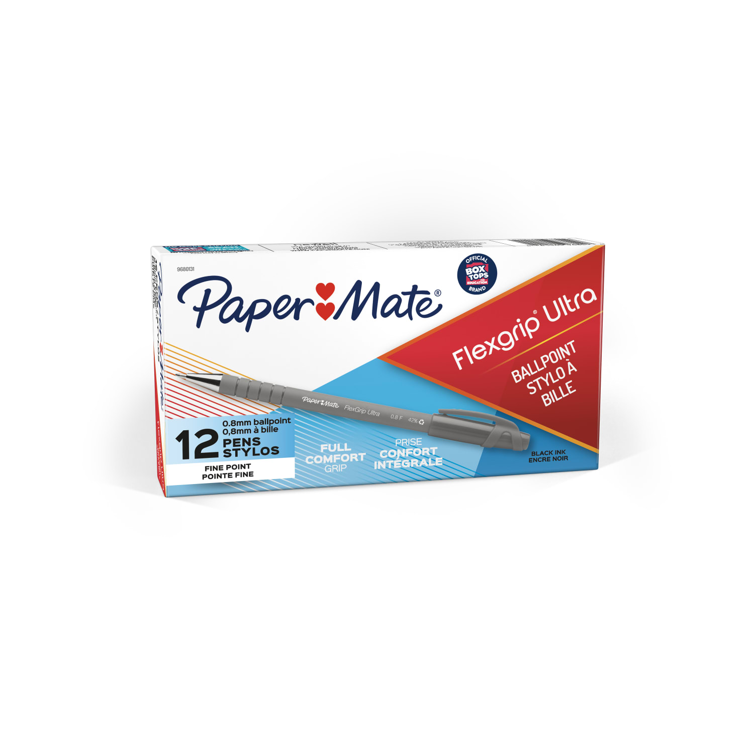 Paper Mate FlexGrip Ultra Ballpoint Pens, Fine Point, 0.8 mm, 42% Recycled, Gray Barrel, Black Ink, Pack Of 12 - Image 3