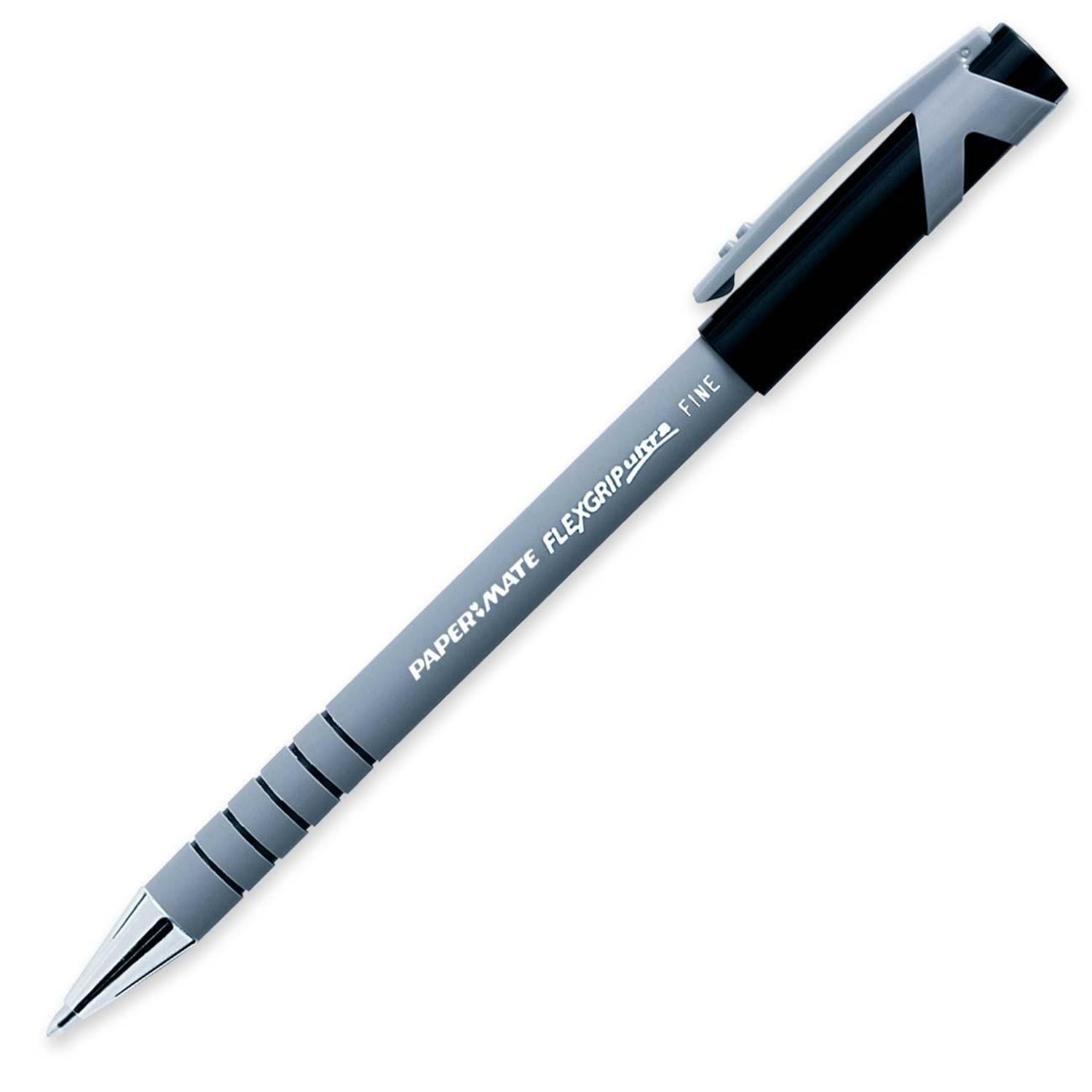 Paper Mate FlexGrip Ultra Ballpoint Pens, Fine Point, 0.8 mm, 42% Recycled, Gray Barrel, Black Ink, Pack Of 12 - Image 6