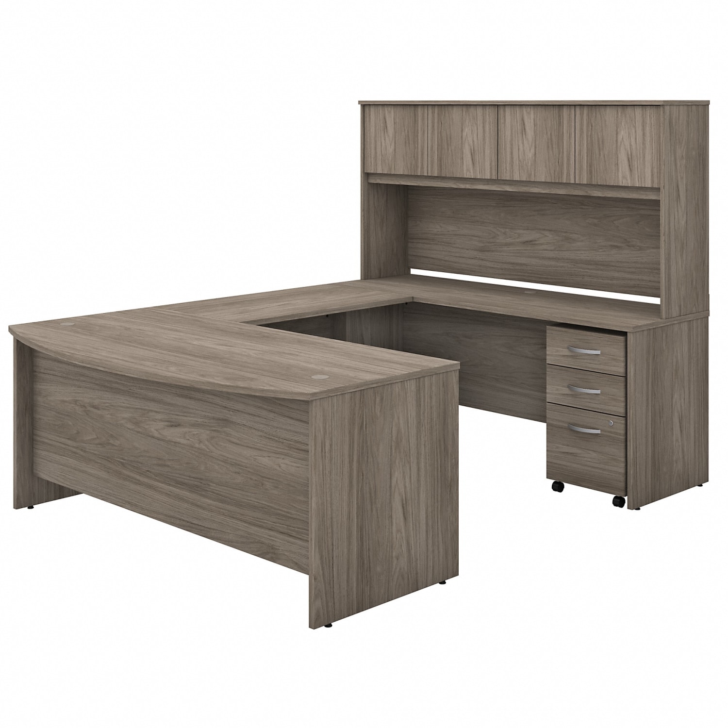 Bush Business Furniture Studio C 72inW x 36inD U-Shaped Desk With Hutch And Mobile File Cabinet, Modern Hickory, Standard Delivery