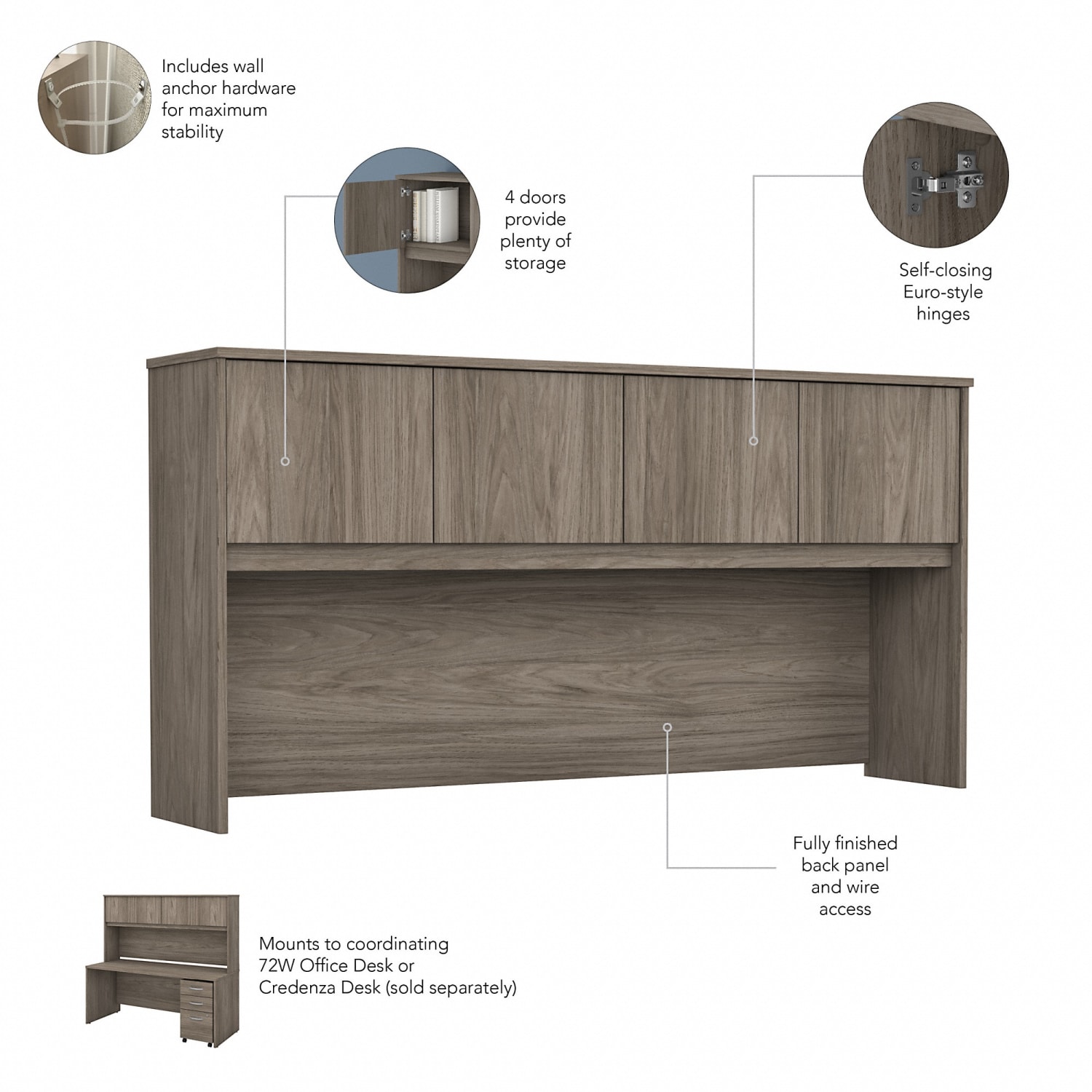 Bush Business Furniture Studio C 72inW x 36inD U-Shaped Desk With Hutch And Mobile File Cabinet, Modern Hickory, Standard Delivery - Image 5
