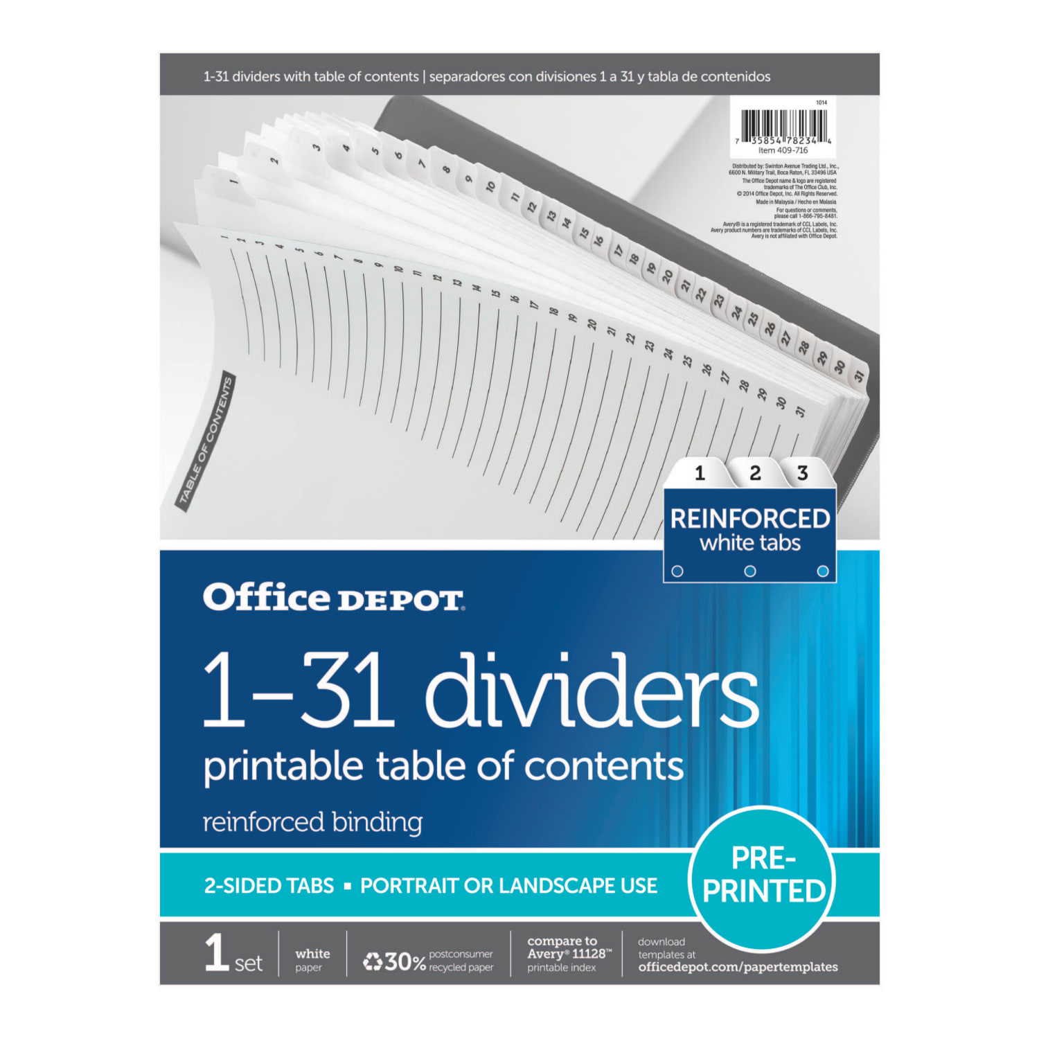Office Depot Brand Table Of Contents Customizable Index With Preprinted Tabs, White, Numbered 1-31 - Image 3