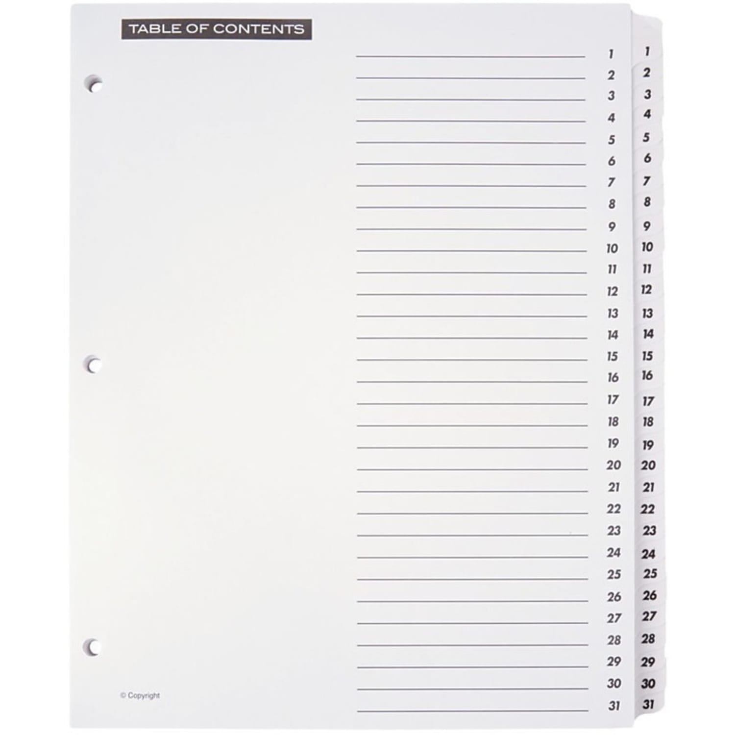 Office Depot Brand Table Of Contents Customizable Index With Preprinted Tabs, White, Numbered 1-31 - Image 4