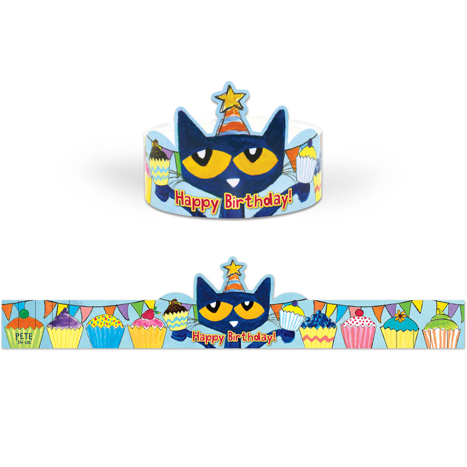 Teacher Created Resources Pete The Cat Happy Birthday Crowns, 24in x 4-3/4in, Multicolor, 30 Crowns Per Pack, Set Of 2 Packs - Image 3