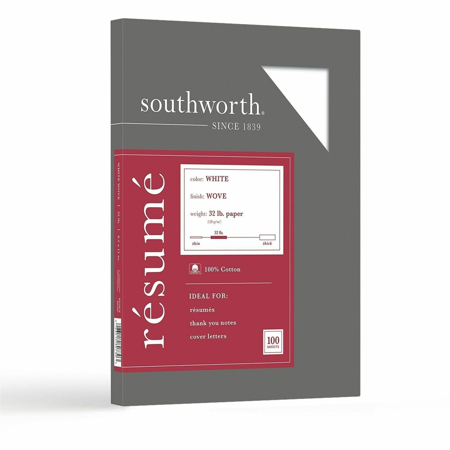 Southworth 100% Cotton Resume Paper, 8 1/2in x 11in, 32 Lb, 100% Recycled, White, Pack Of 100 - Image 6