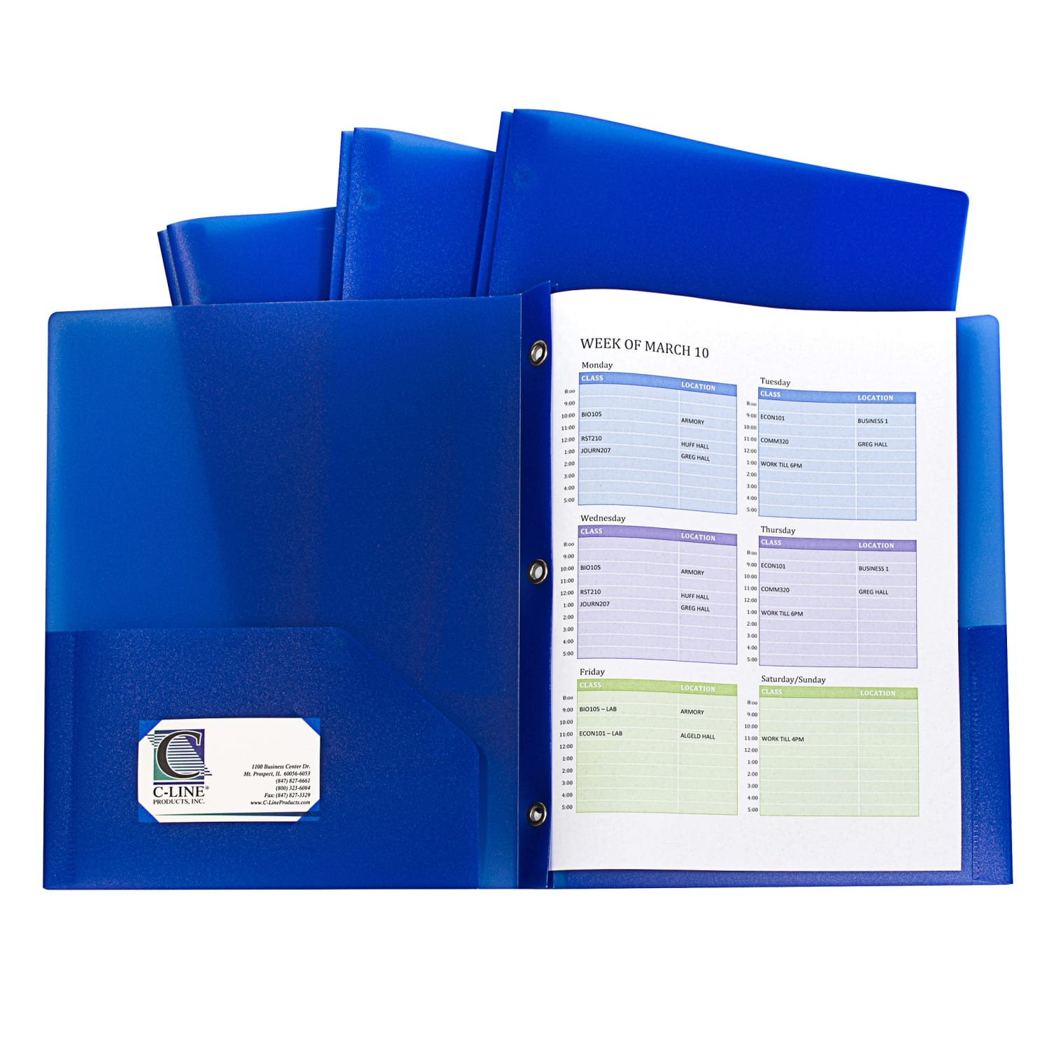 C-Line 2-Pocket Heavyweight Poly Portfolio Folders With Prongs, 8-1/2in x 11in, Blue, 10 Folders Per Pack, Set Of 2 Packs - Image 3
