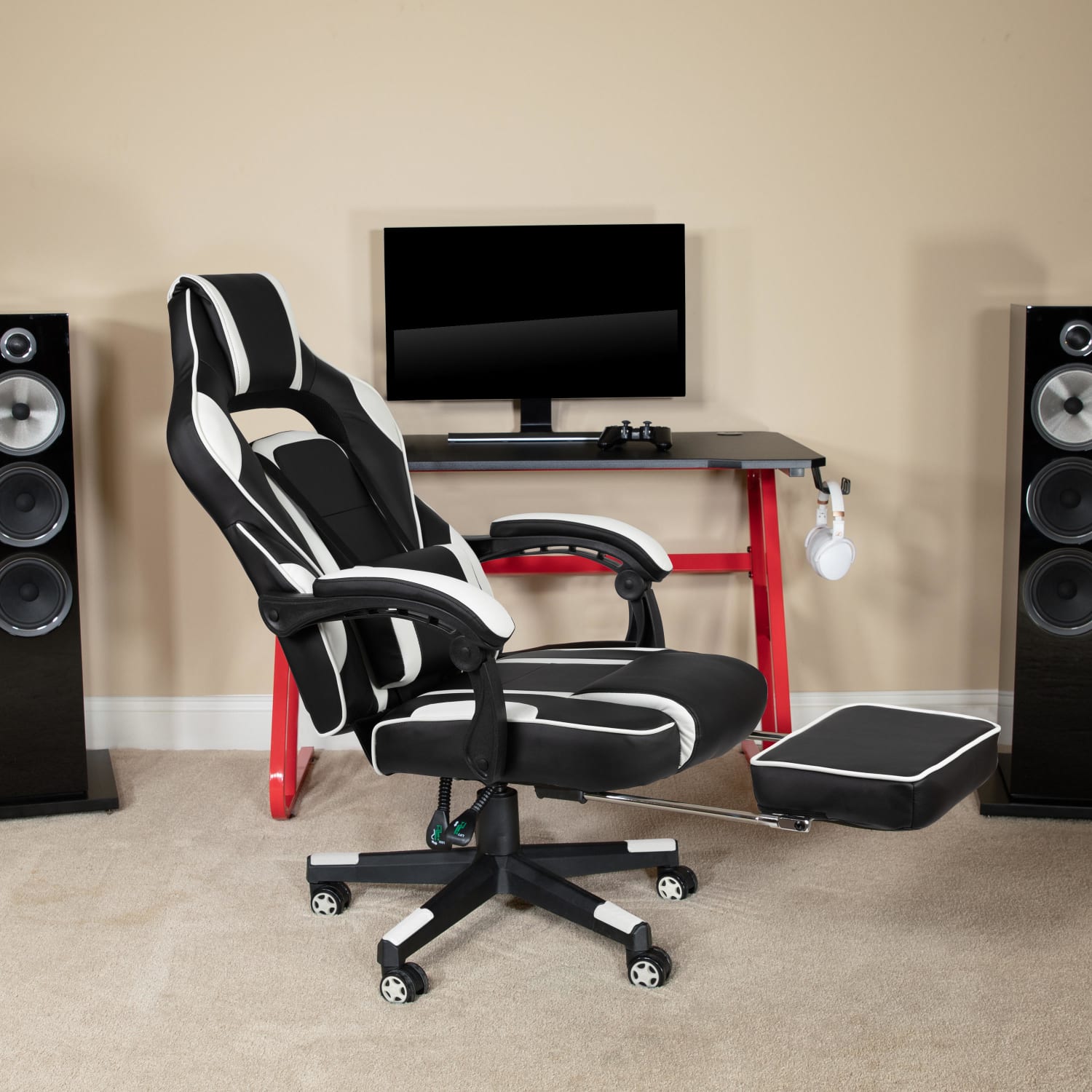 Flash Furniture X40 Gaming Chair With Fully Reclining Back And Arms WhiteBlack PopularChairscom Flash Furniture X40 Gaming Chair With Fully Reclining Back And Arms WhiteBlack PopularChairscom