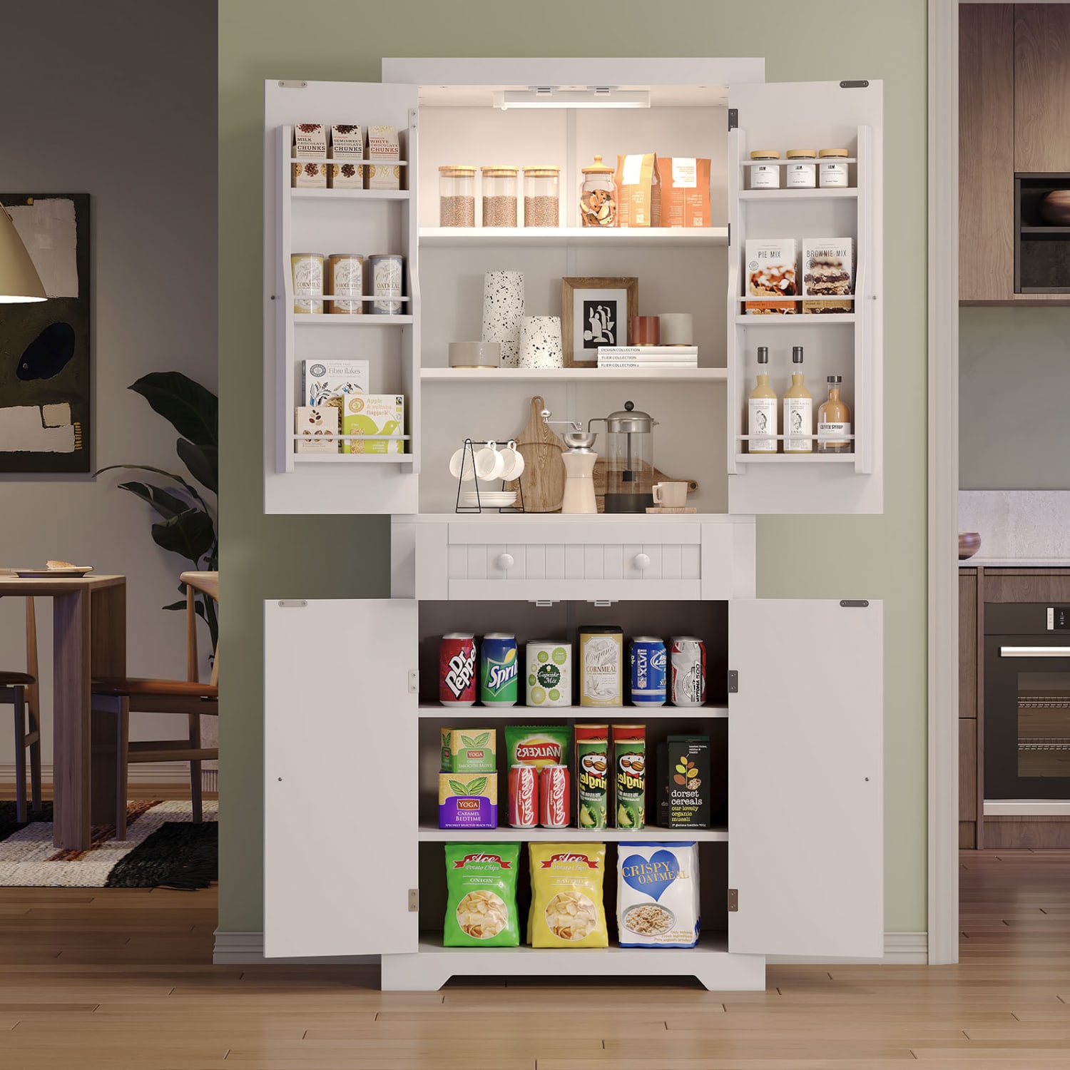 Bestier 72inH 6-Shelf Storage Cabinet With Doors, White, K600676CJCWH - Image 3