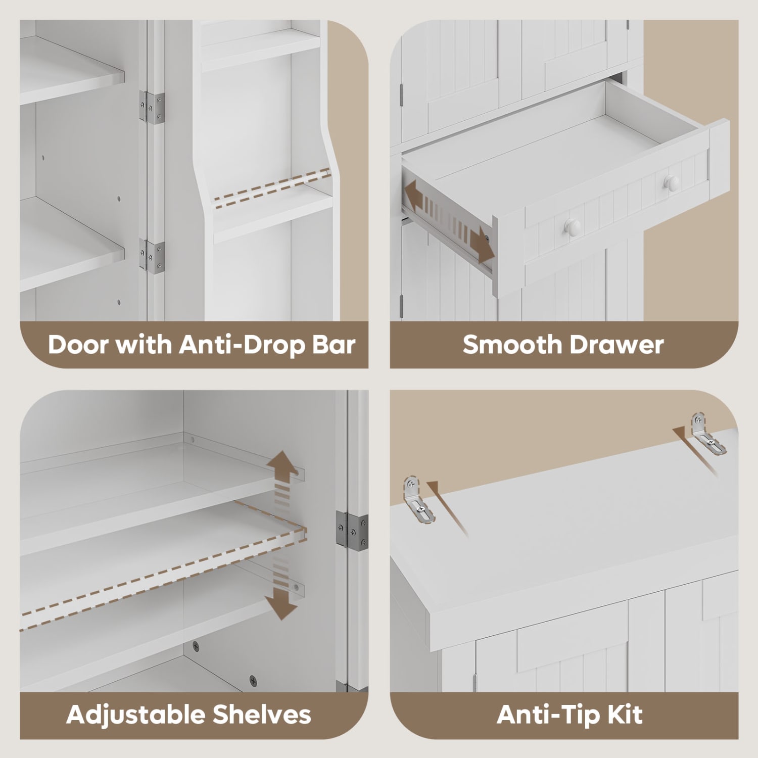 Bestier 72inH 6-Shelf Storage Cabinet With Doors, White, K600676CJCWH - Image 5