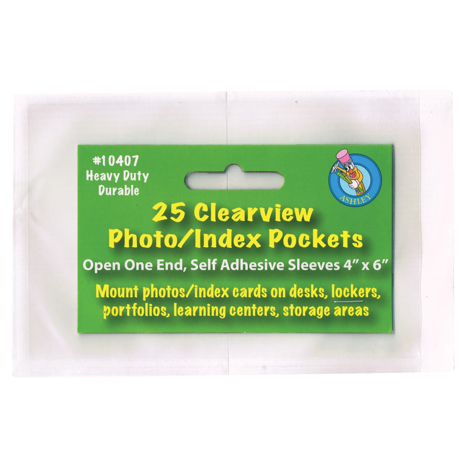 Ashley Productions Photo/Index Card Pockets, 4in x 6in, Clear, 25 Pockets Per Pack, Set Of 5 Packs