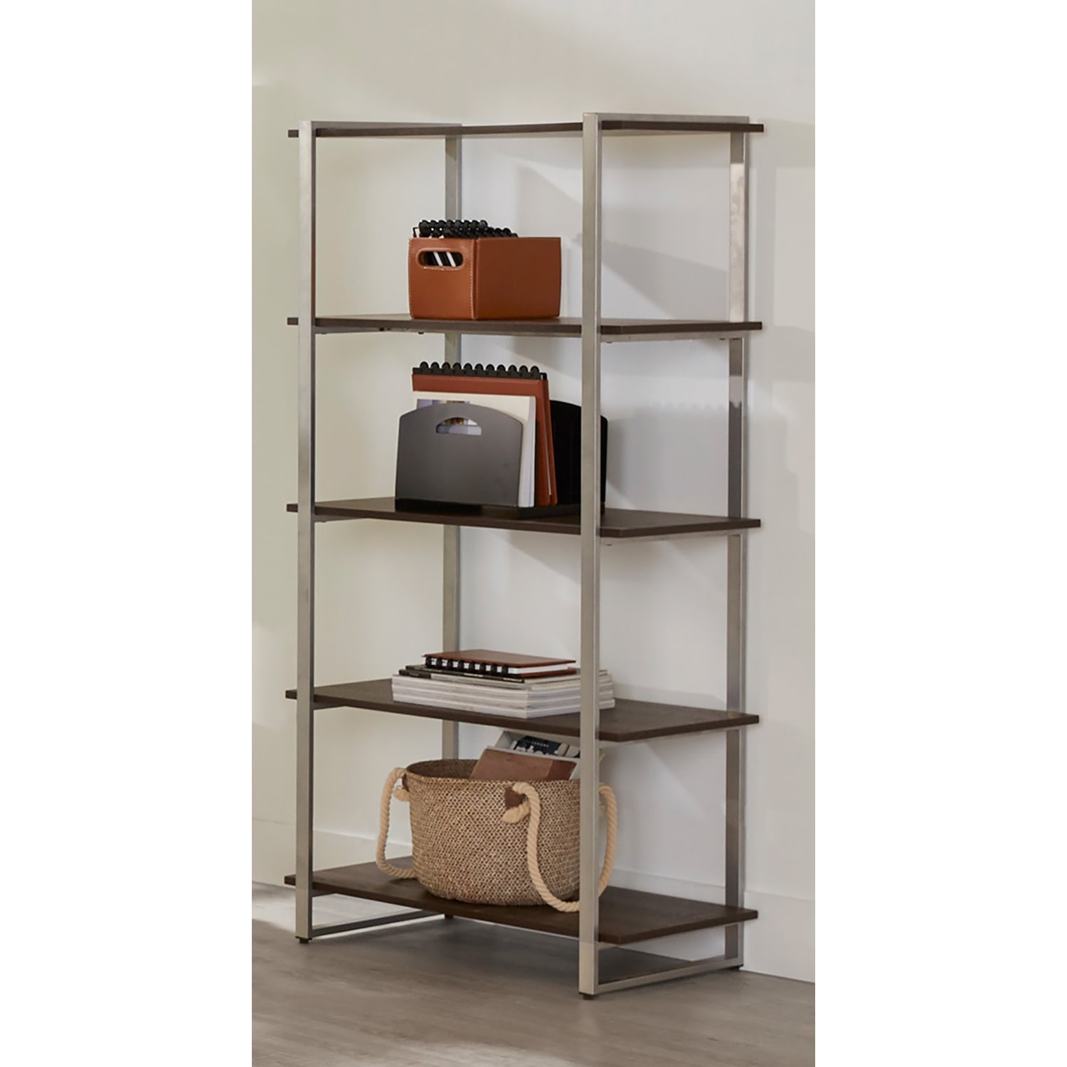 Realspace Trezza 60inH 4-Shelf Bookcase, Warm Walnut