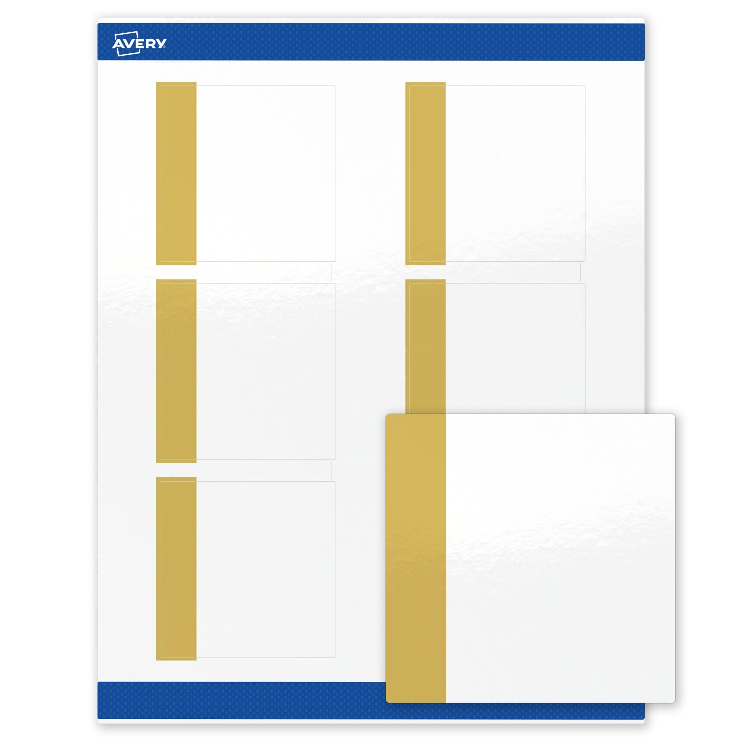 Avery Print-To-The-Edge Labels & Sure Feed, S00-DJQ-PRWGP10, 3in x 3in, Glossy White, Preprinted Dipped Gold Edge Design, Pack Of 60 - Image 3