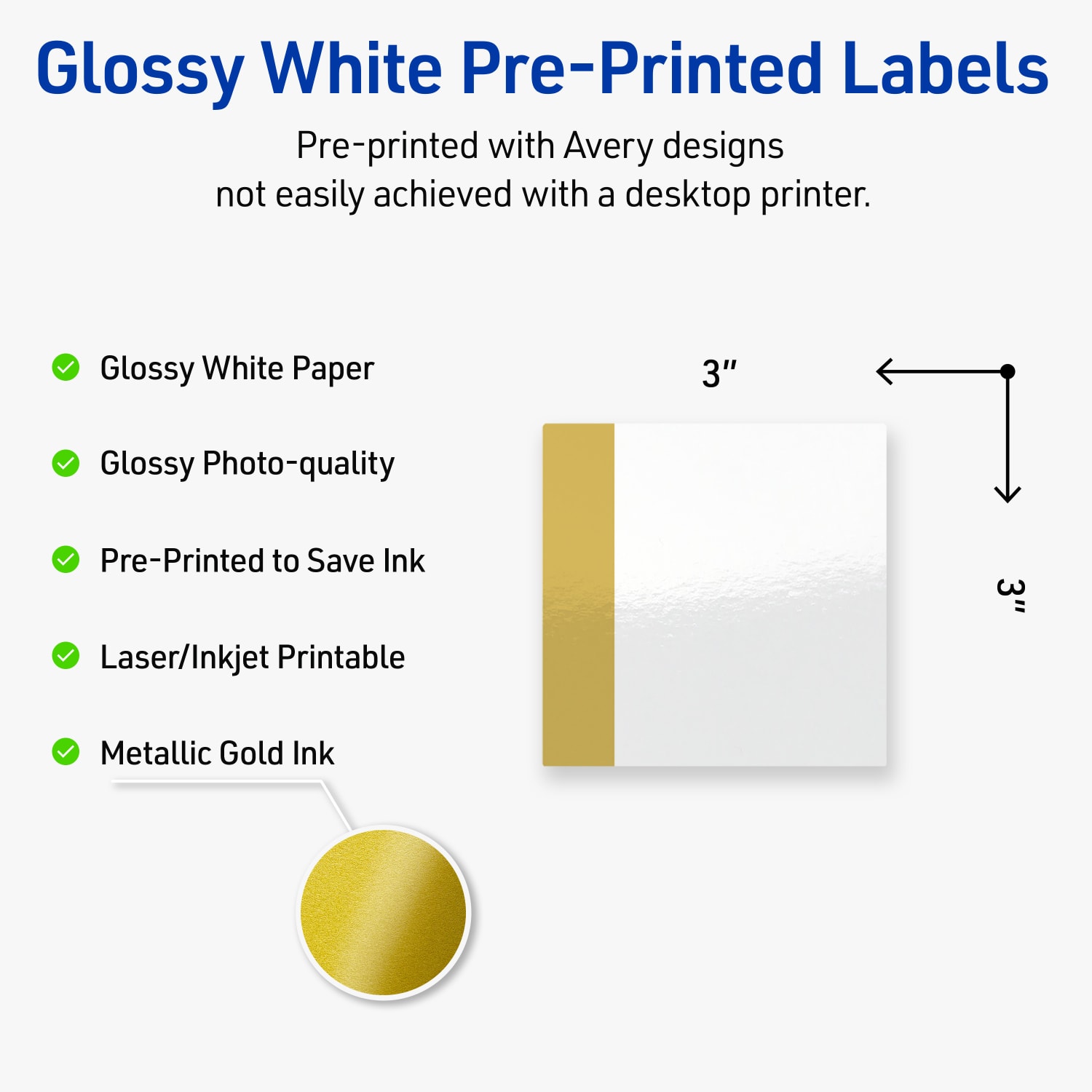Avery Print-To-The-Edge Labels & Sure Feed, S00-DJQ-PRWGP10, 3in x 3in, Glossy White, Preprinted Dipped Gold Edge Design, Pack Of 60 - Image 4