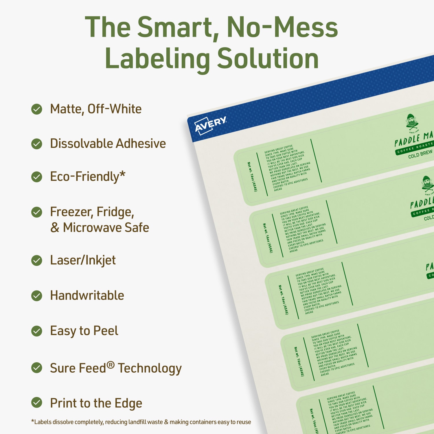 Avery Print-to-the-Edge Dissolvable Labels With Sure Feed Technology, 94225-DWMP25, Rectangle, 1inx7in, Matte Off-White, Pack Of 200 - Image 3