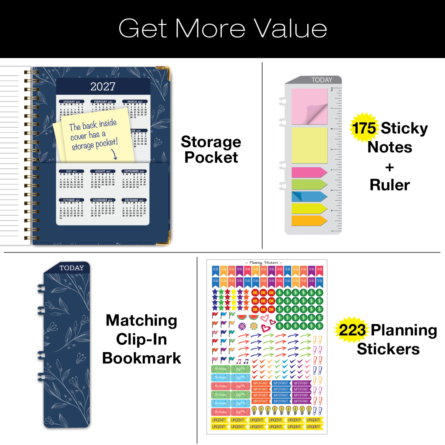 2026 Excello Brands Large Print Daily/Weekly/Monthly Planner, 8.5in x 11in, Blueberry Vines November 2025 - December 2026, (LGPRT-CY26-8511-88) - Image 4