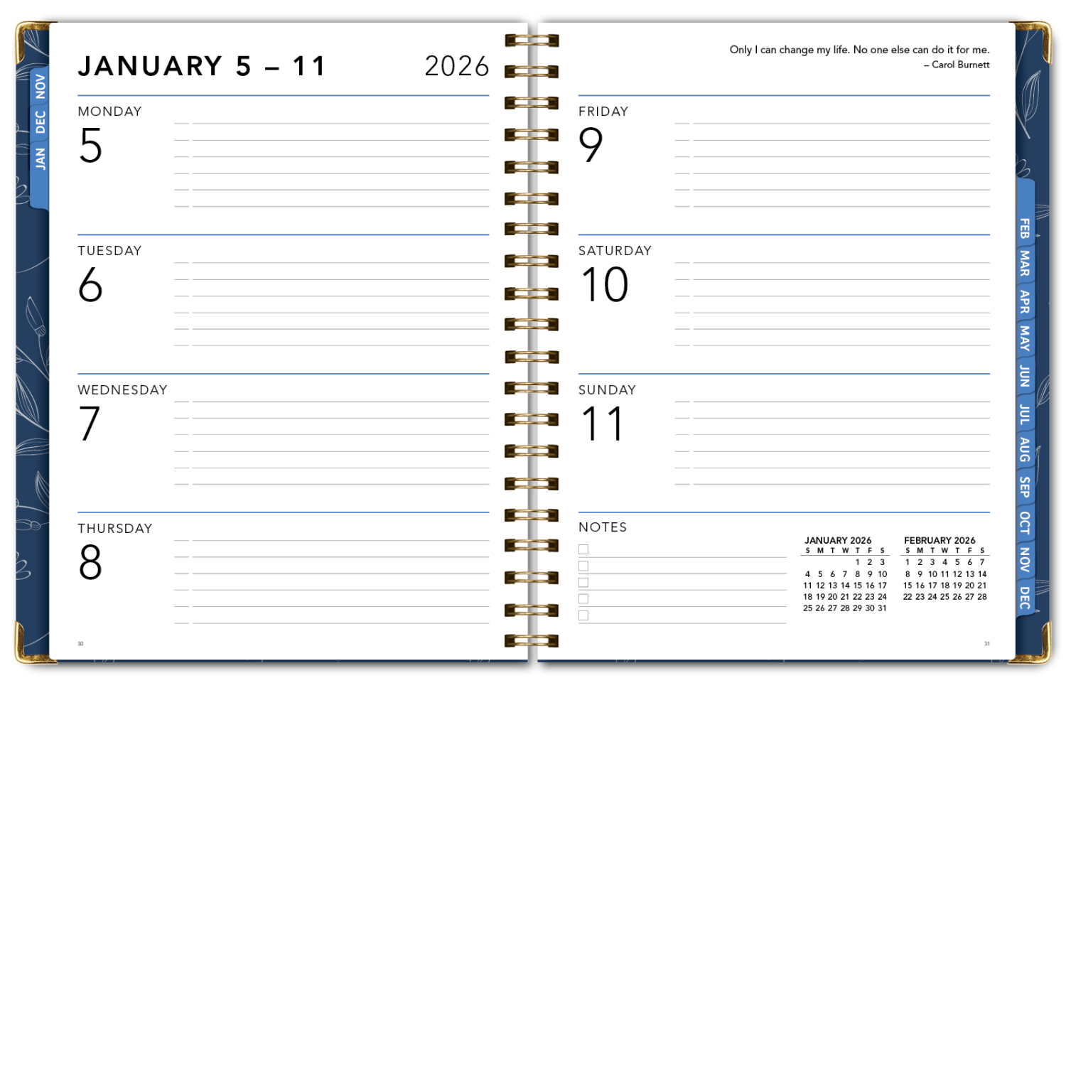 2026 Excello Brands Large Print Daily/Weekly/Monthly Planner, 8.5in x 11in, Blueberry Vines November 2025 - December 2026, (LGPRT-CY26-8511-88) - Image 6