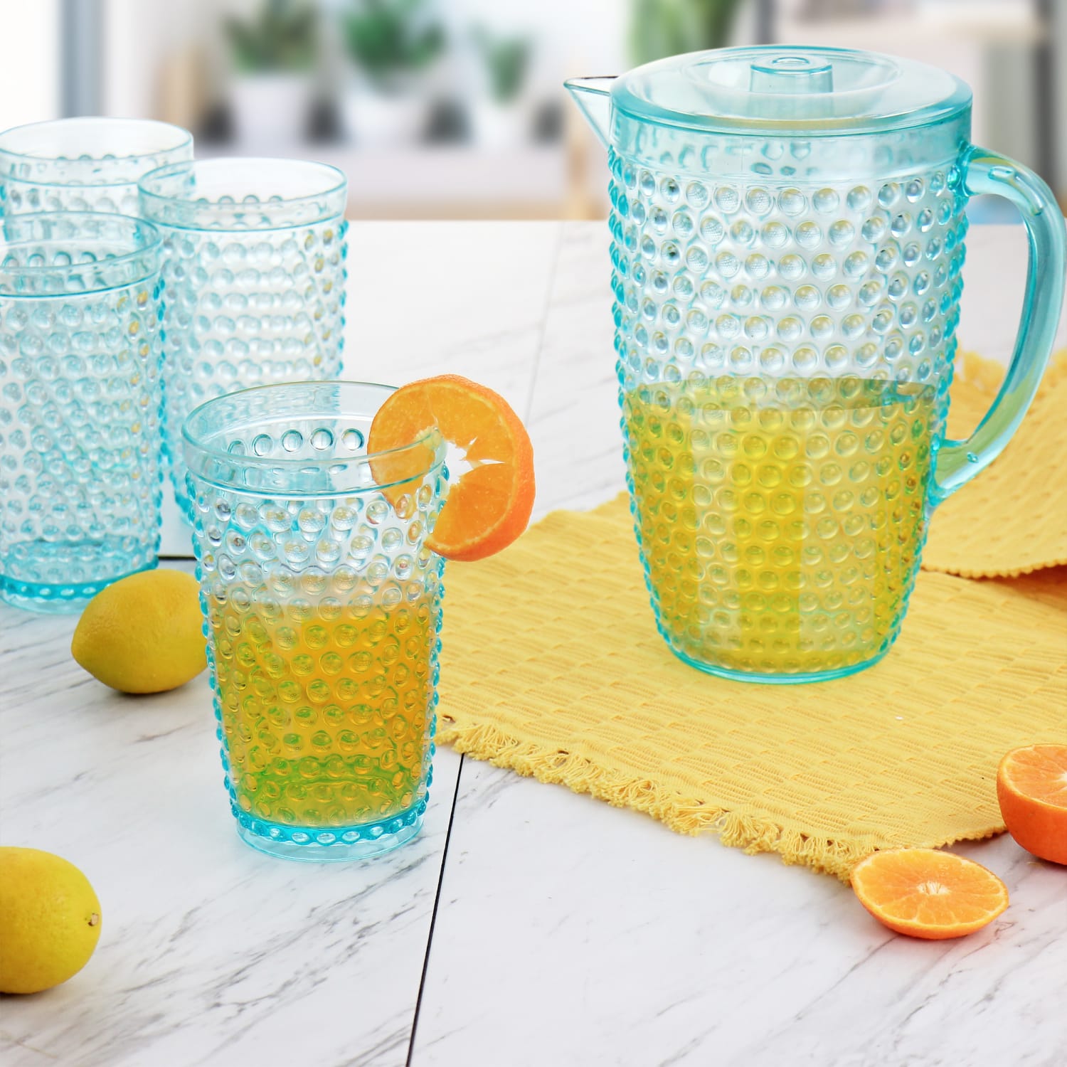 Gibson Home Malone 5-Piece Plastic Pitcher And Tumbler Set, 21 Oz, Light Blue - Image 5