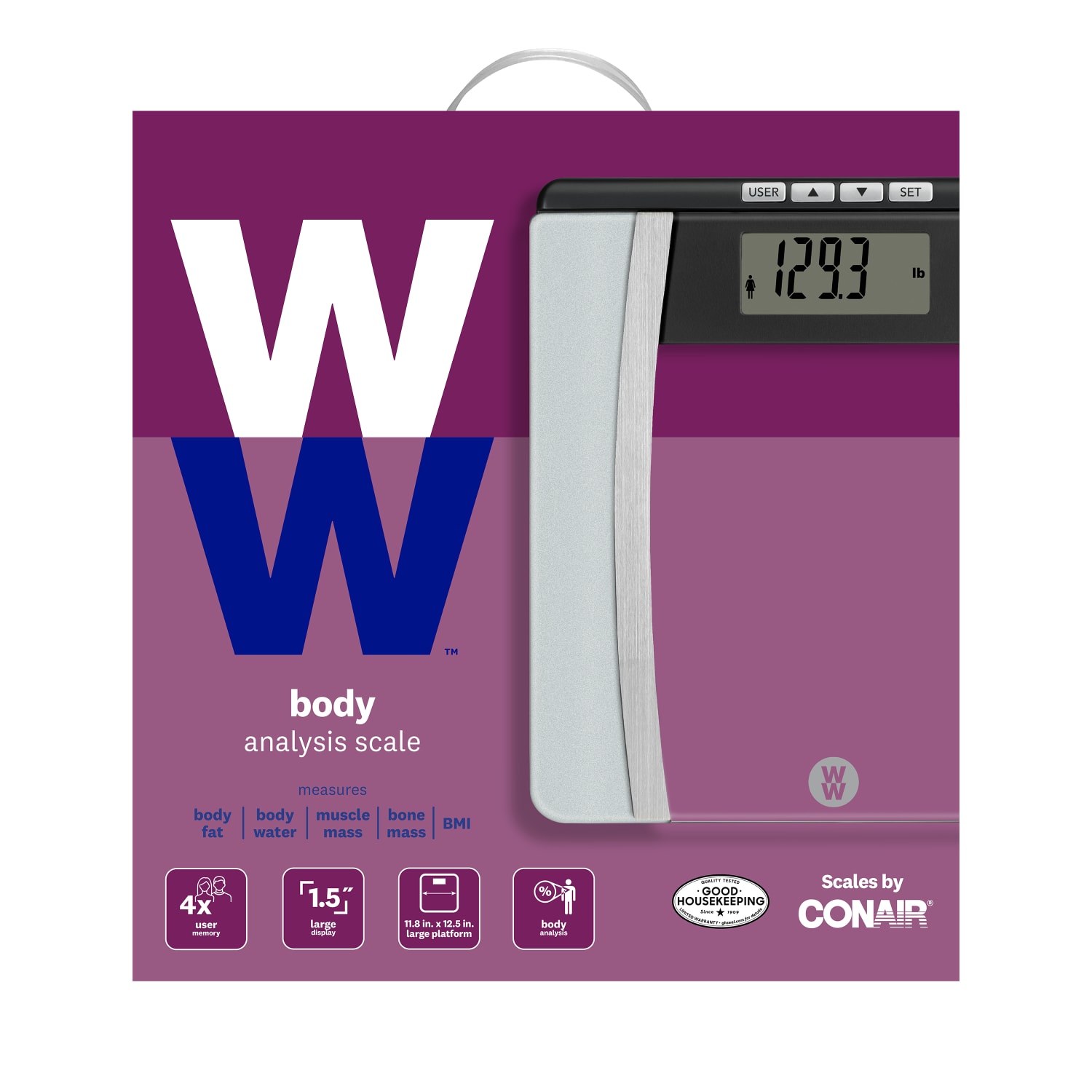 Conair WW Body Analysis Glass Scale, 11-13/16in x 12-1/2in, Clear/Silver - Image 6