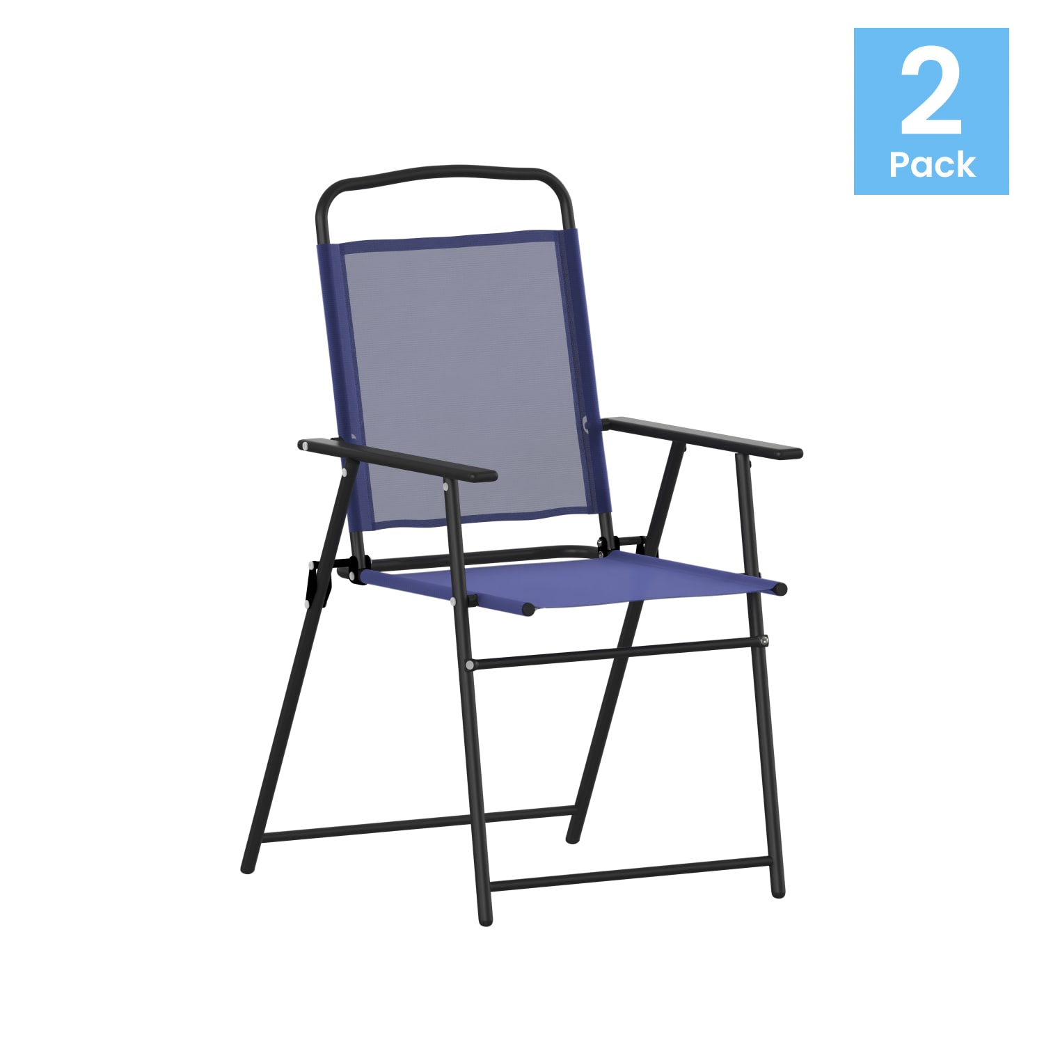Flash Furniture Mystic Folding Outdoor Patio Sling Chairs with Armrests, Navy/Black, Set Of 2 Chairs - Image 3