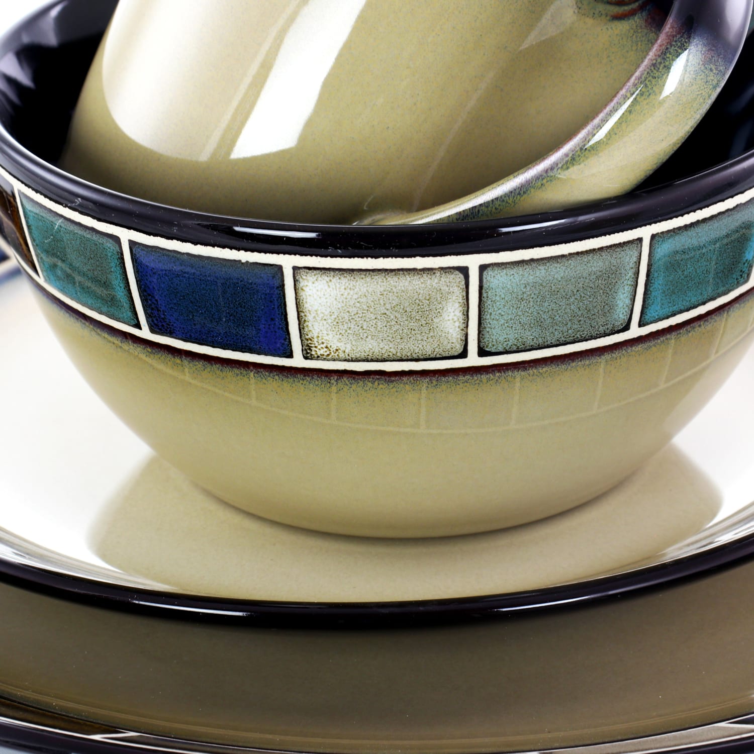 Gibson Elite Casa Azul 16-Piece Dinnerware Set, Cream/Blue - Image 5