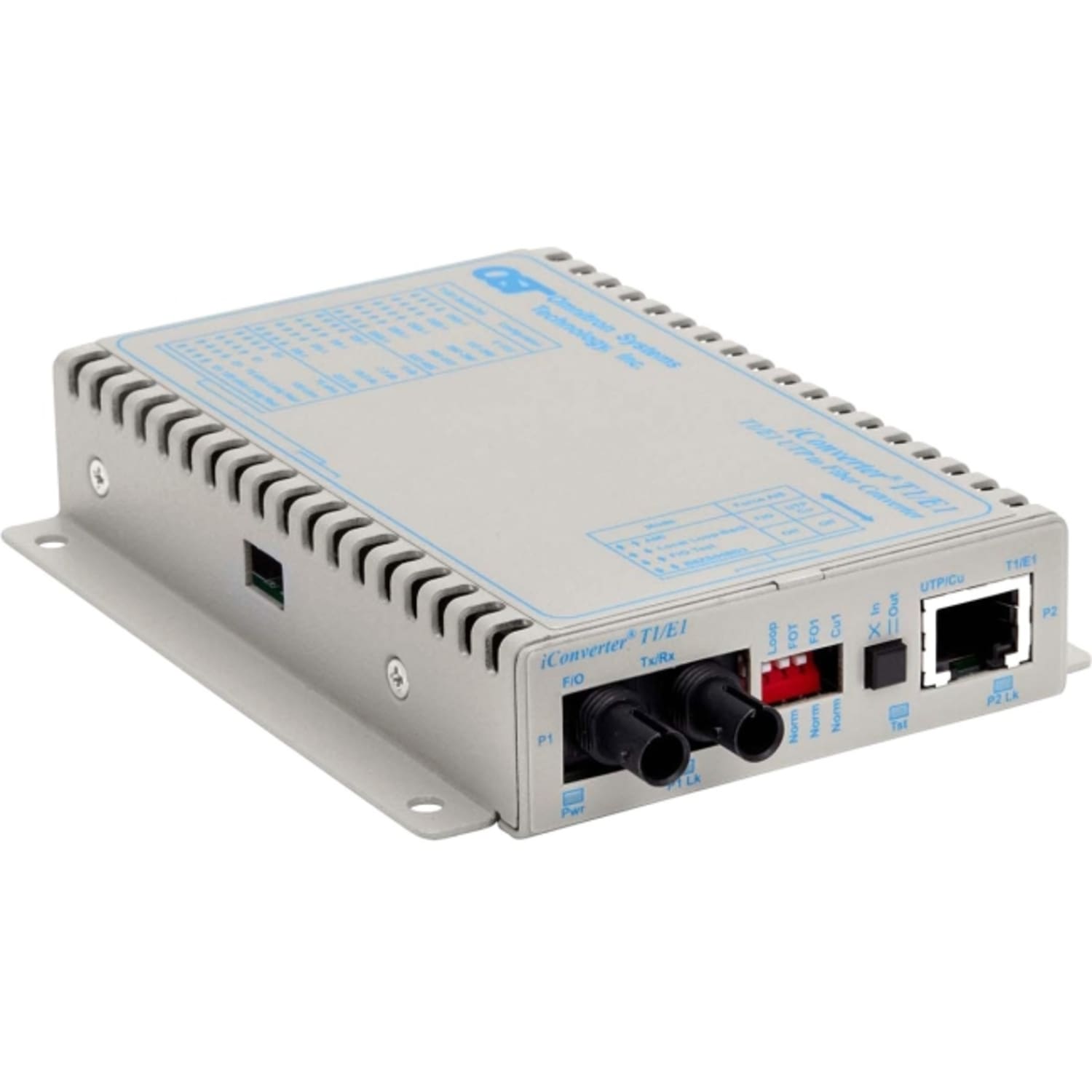 Omnitron iConverter T1/E1 Fiber Media Converter RJ48 ST Single-Mode 30km Wide Temp - 1x T1/E1; 1x ST Single-Mode; Wall-Mount Standalone - 8701-1-DW - Image 3
