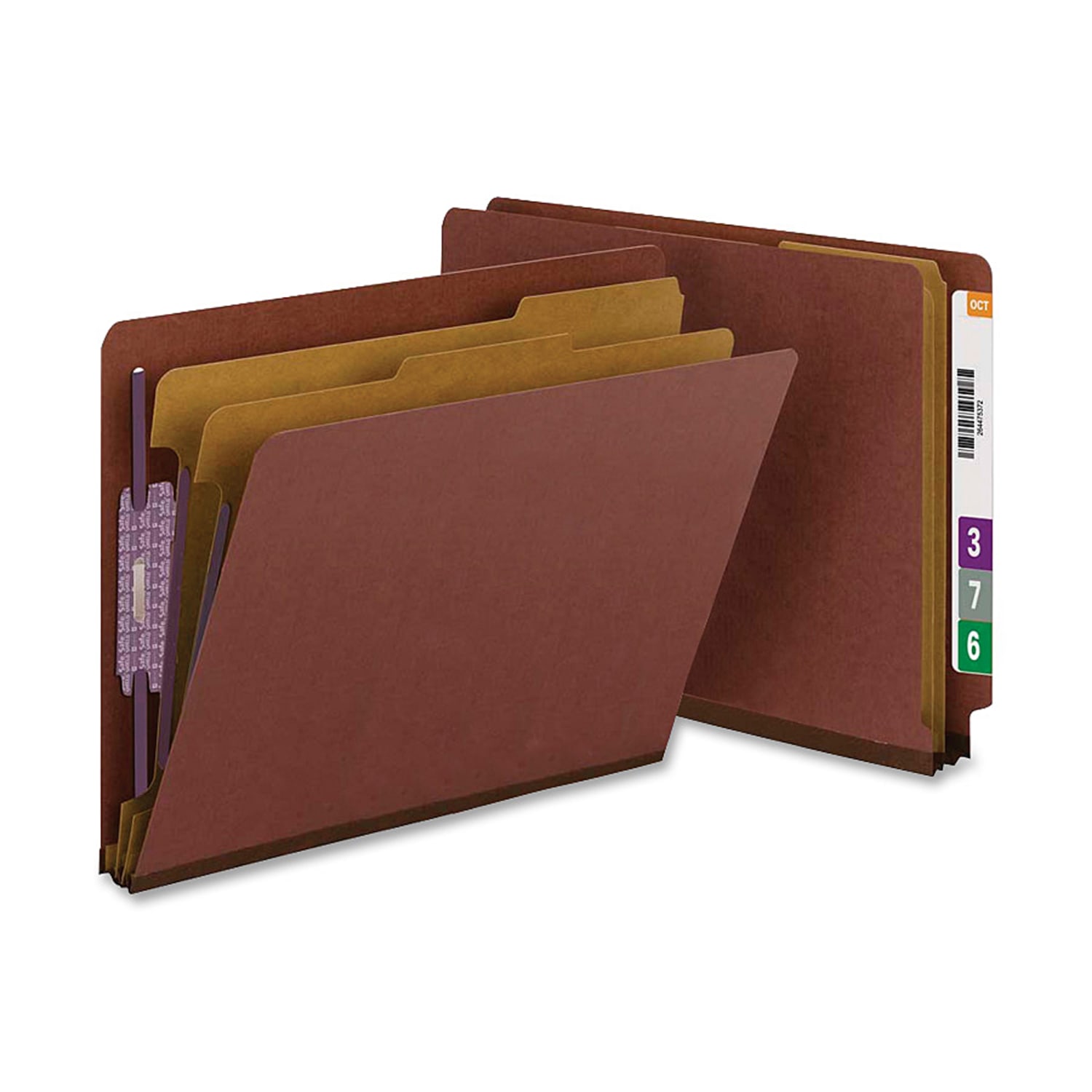 Smead Full End-Tab Classification Folder With SafeSHIELD Fastener, 2in Expansion, 1 Divider, 8 1/2in x 11in, Letter, 60% Recycled, Red, Box of 10