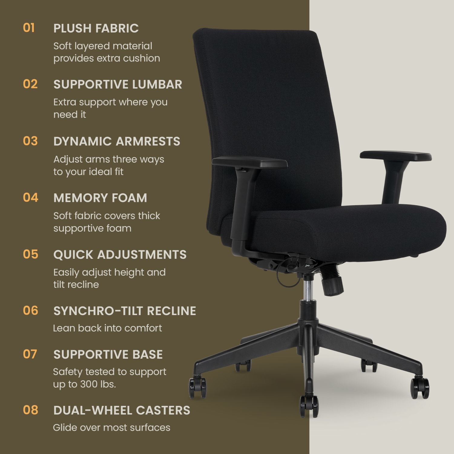 Serta Commercial Eco-2000 Ergonomic Fabric Mid-Back Task Chair, Black - Image 6