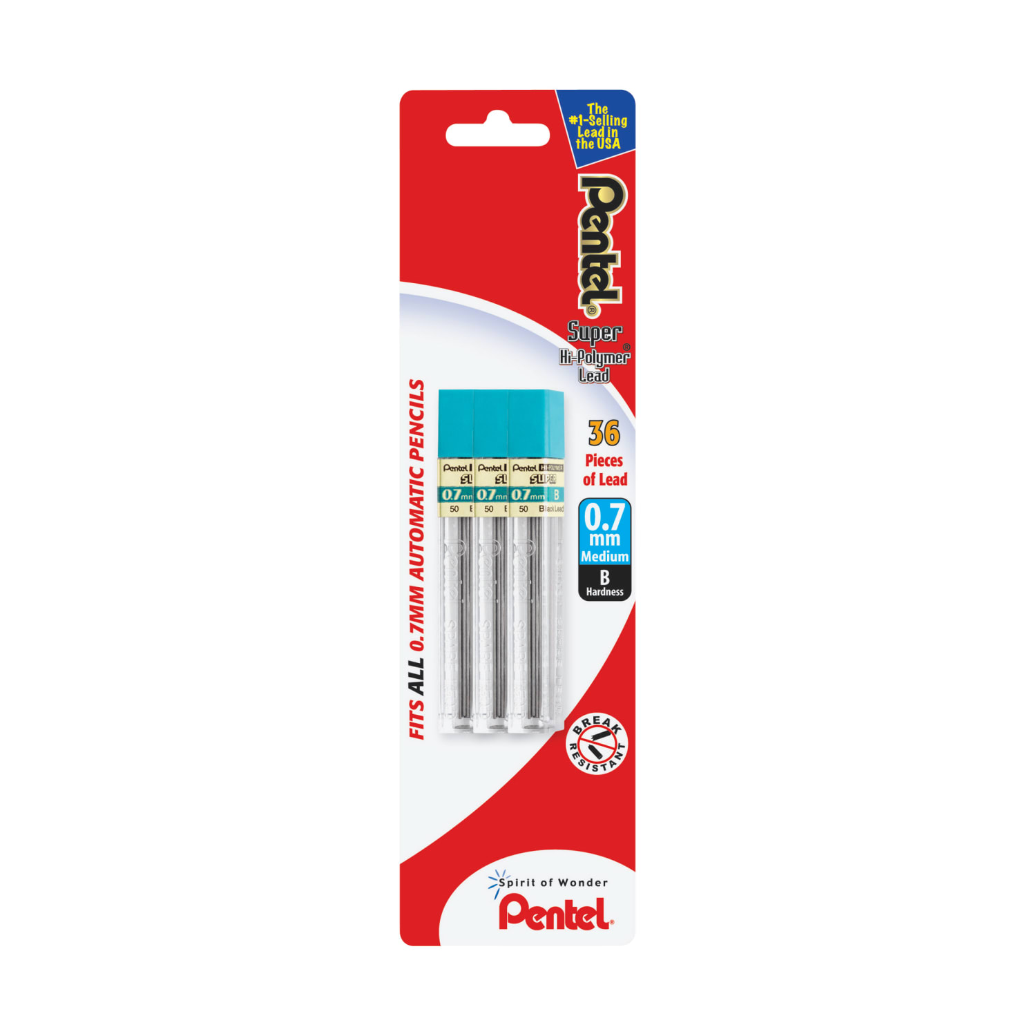 Pentel Super Hi-Polymer Lead Refills, Medium Point, 0.7 mm, B Hardness, Pack Of 36 Refills